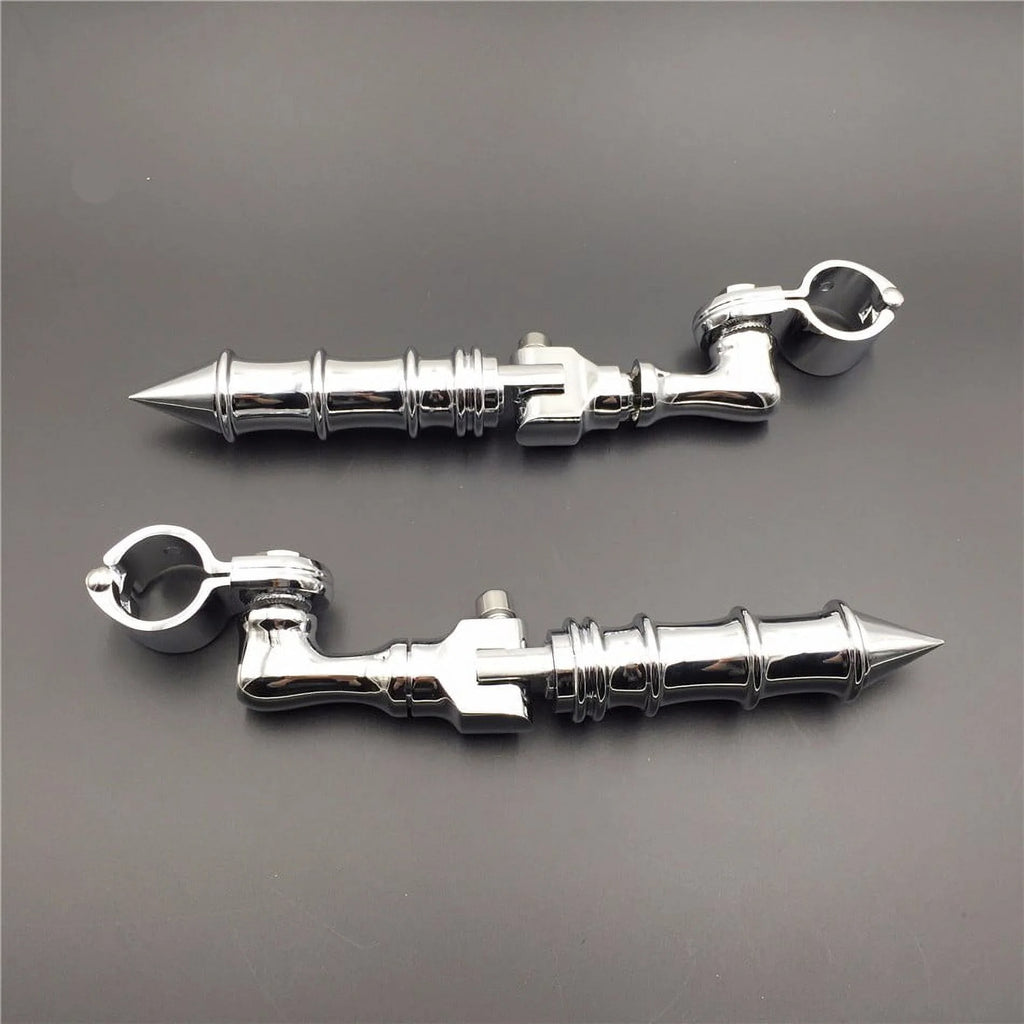 Chrome Angled Peg Mounting Kit with Foot Peg For Bike with 1-1/2 inch Front Engine Guard Frame Tube R9793