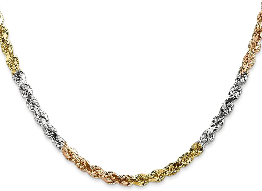 14K Tri-colored Diamond-cut Rope Chain - 24" C893245