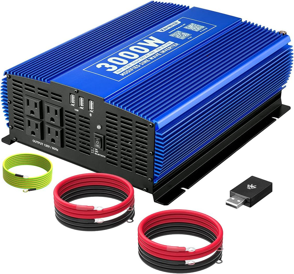 3000W Power Inverter DC12V to 110V AC Car Inverter with 4AC Outlets 2USB Port T29373