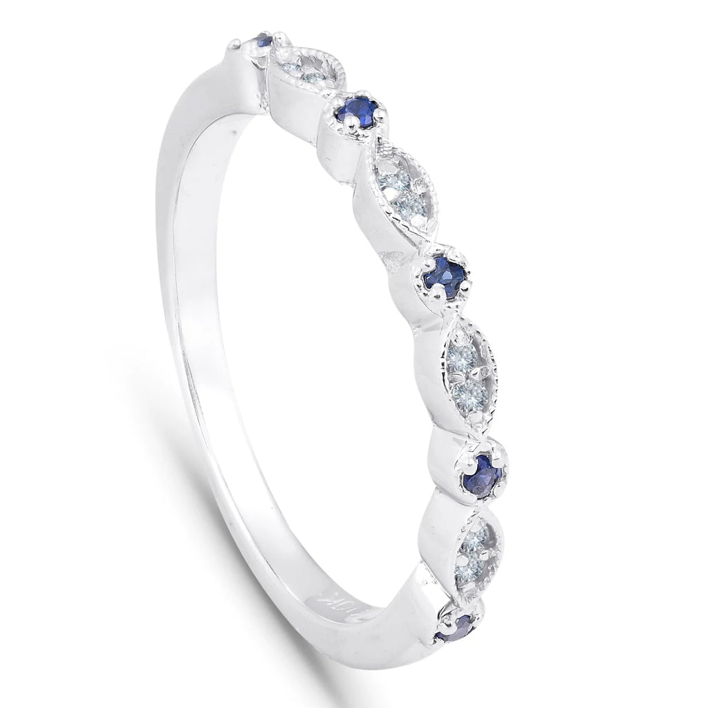 1/5 ct Blue Sapphire & Diamond Wedding Ring Stackable Band 10k White Gold D68688