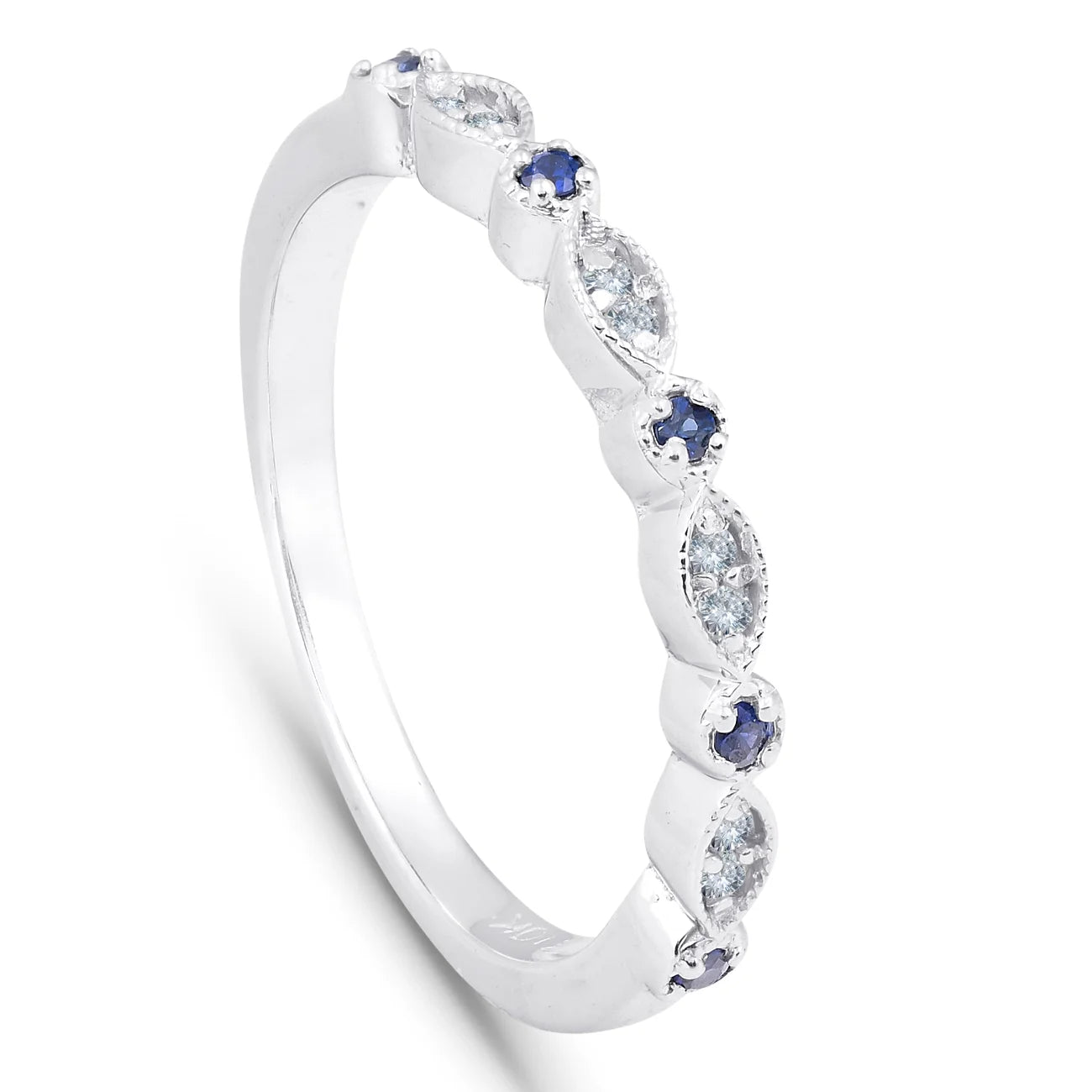 1/5 ct Blue Sapphire & Diamond Wedding Ring Stackable Band 10k White Gold D68688