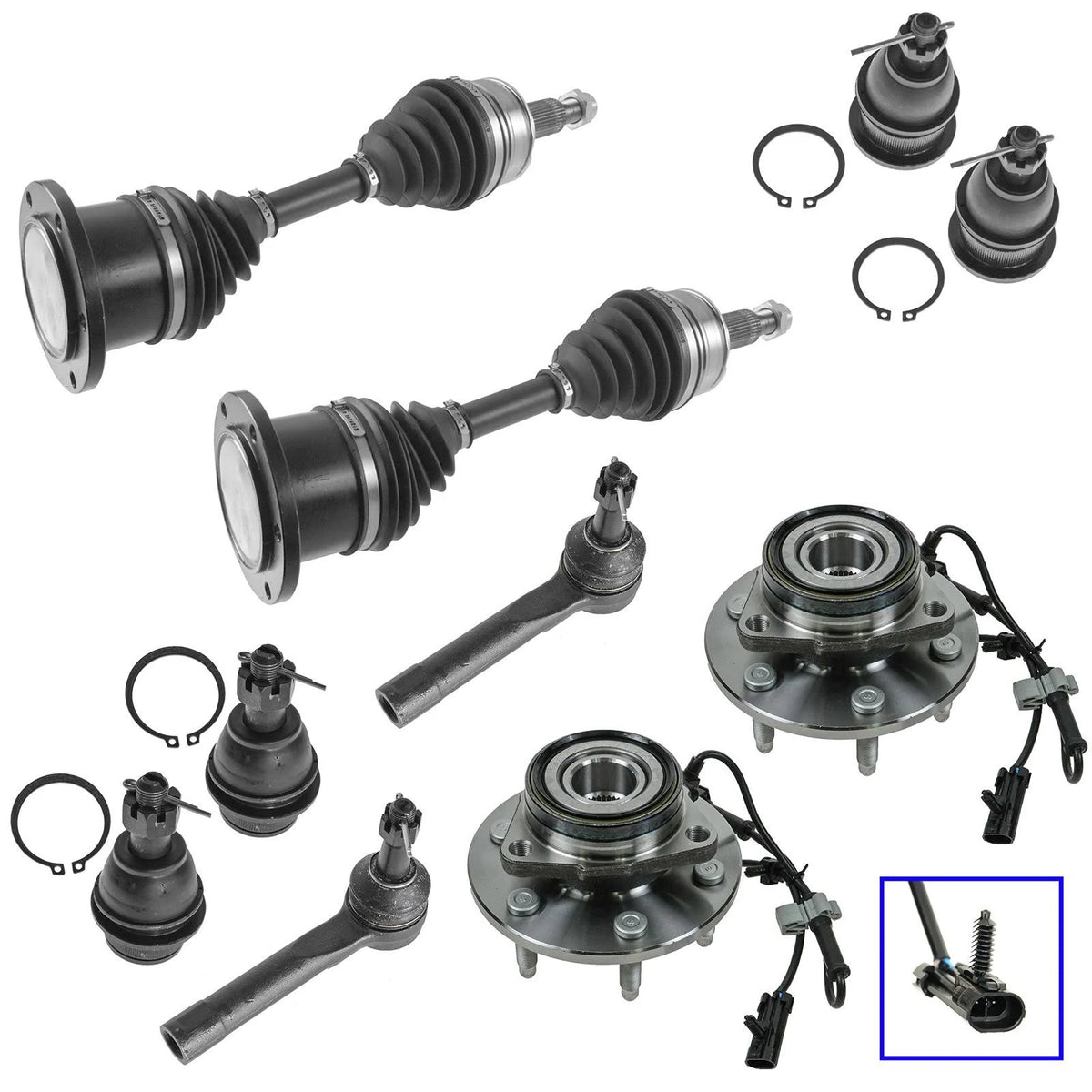 Hub Assembly Axle Ball Joint Tie Rod End Kit Set of 10 Y76567