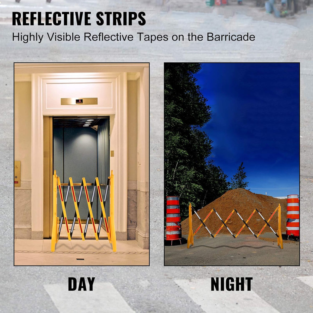 Expandable Mobile Plastic Safety Barricade 8.3ft Width 38” Height with Reflectors with 1 Chain N14036
