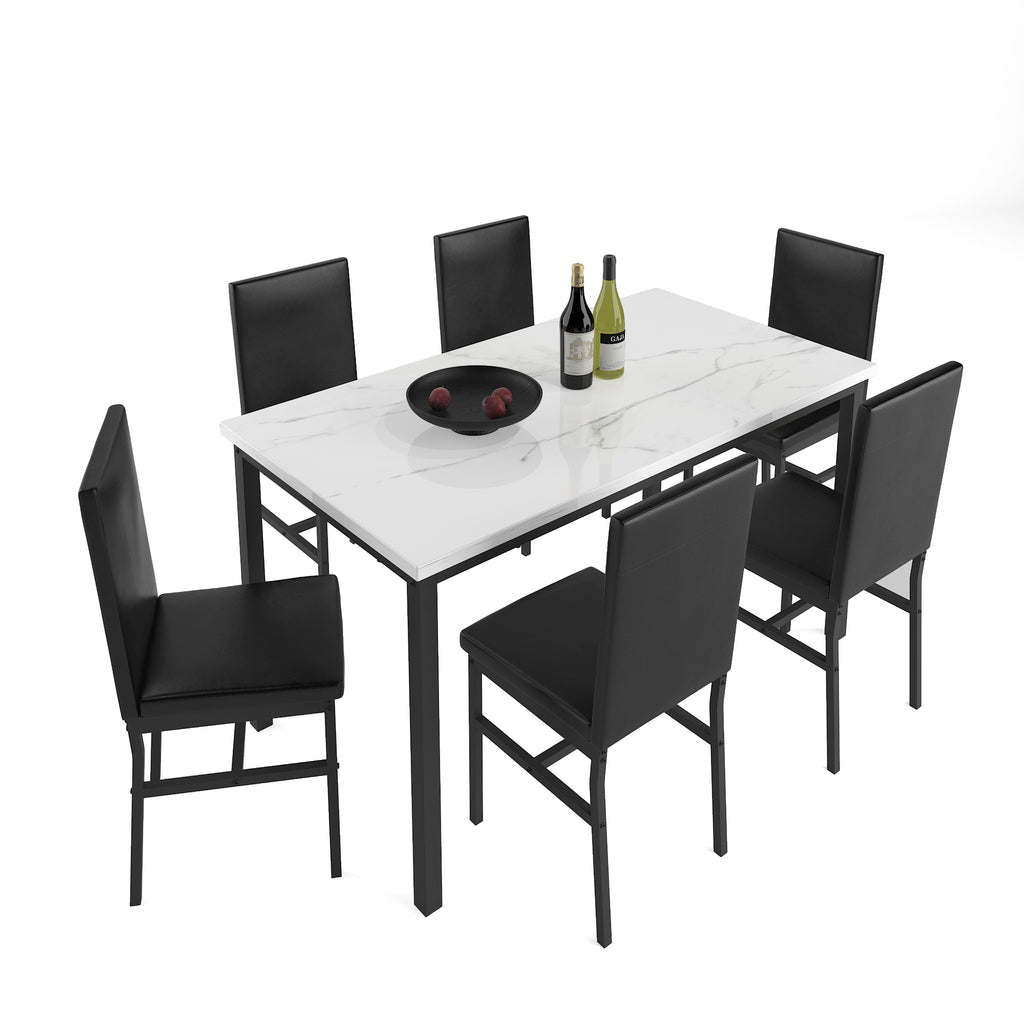 7 Piece Marble Dining Table and 4 PU Leather Upholstered Chairs Set K792933