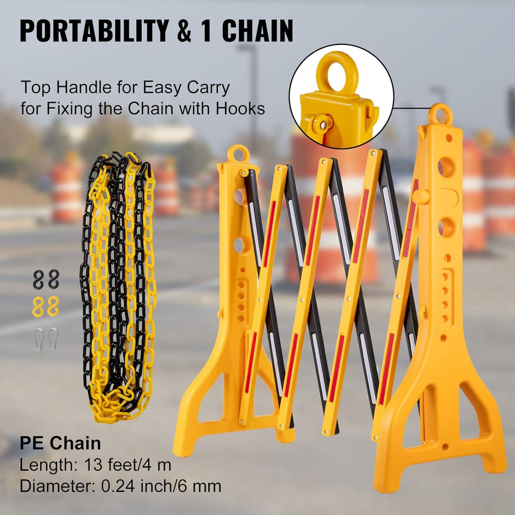 Expandable Mobile Plastic Safety Barricade 8.3ft Width 38” Height with Reflectors with 1 Chain N14036