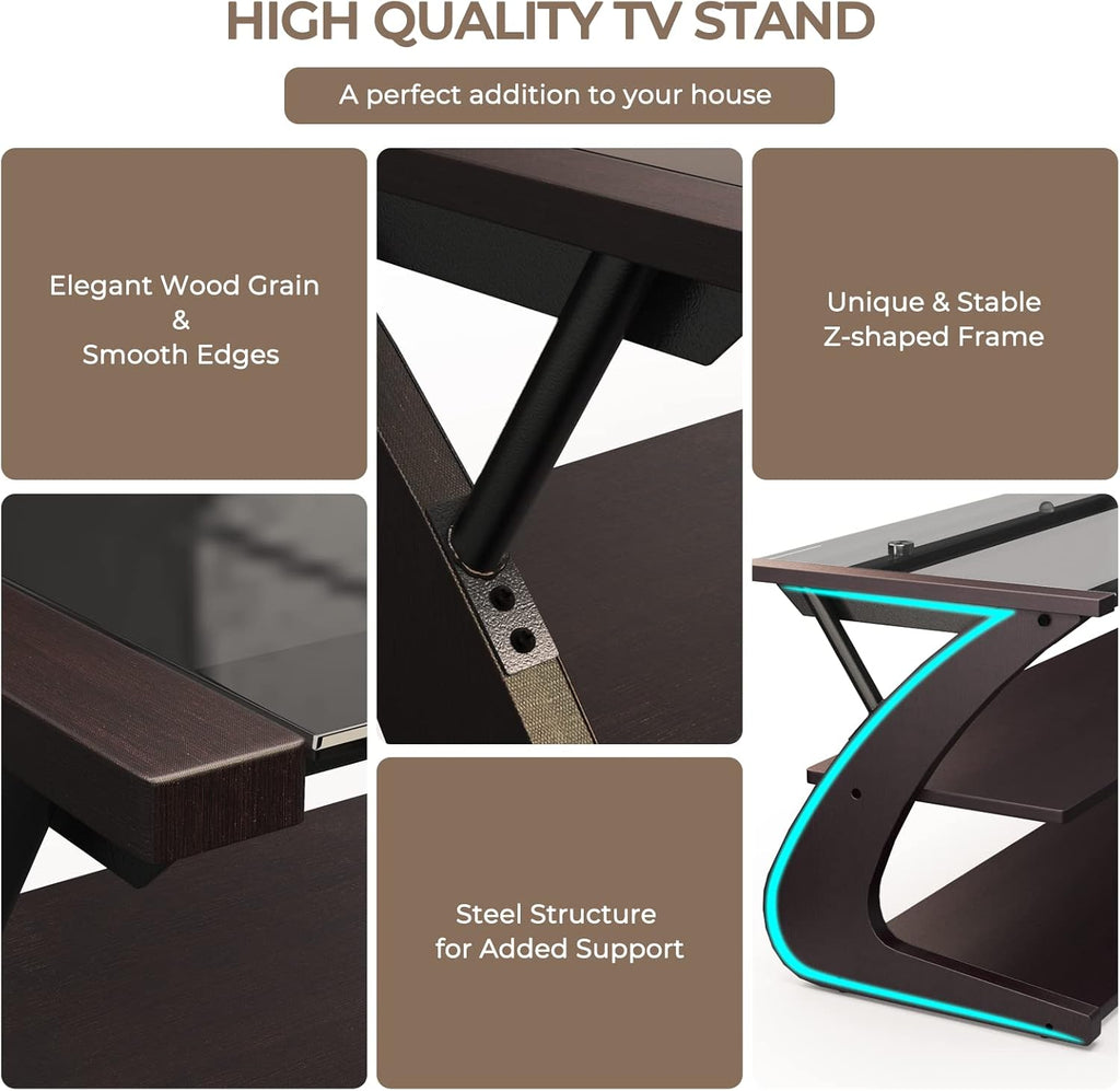 Dark Brown 3-Tier TV Stand with Glass Top S962