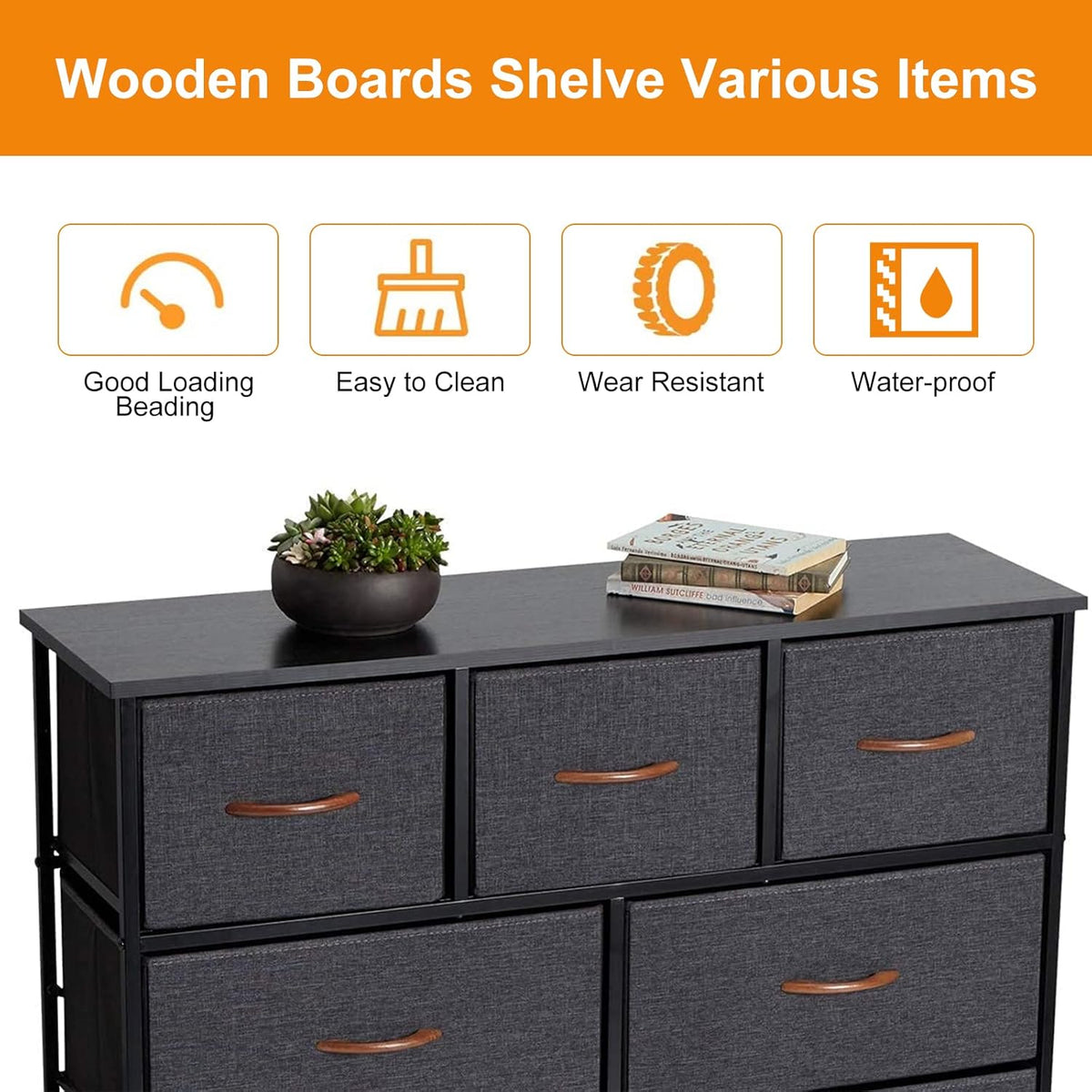 Grey 9 Drawer Dresser with Steel Frame and Wooden Top I26131