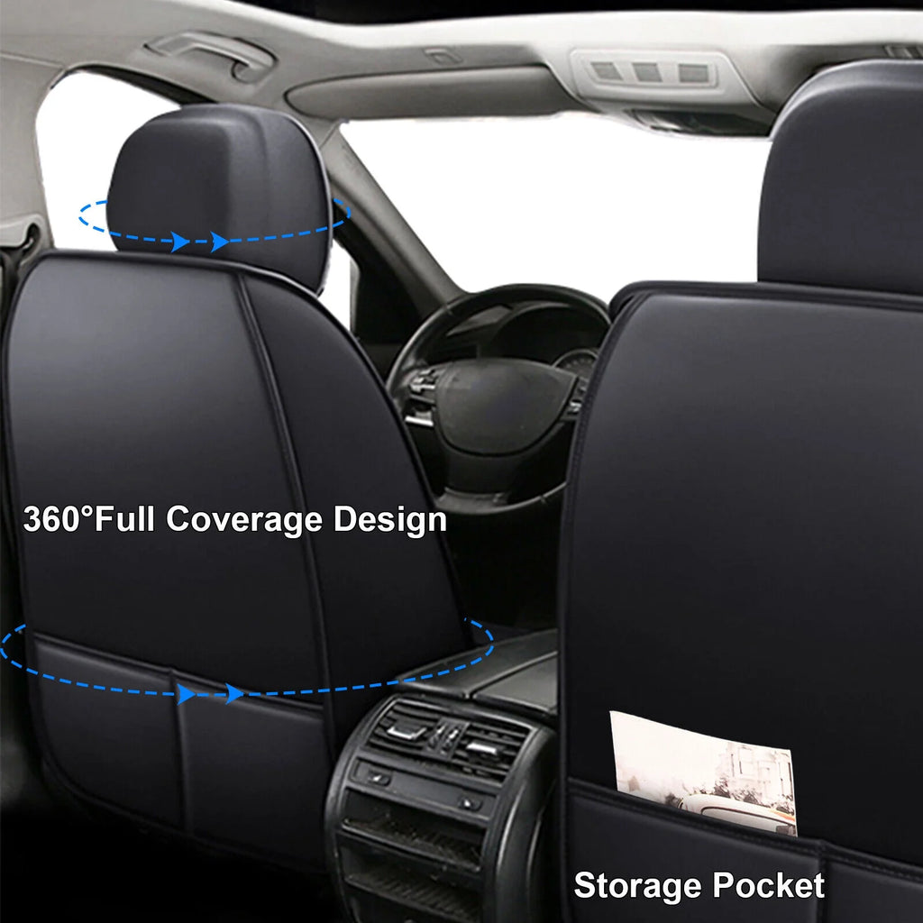 Black Waterproof Pu Leather Full Set Car Seat Covers W276630