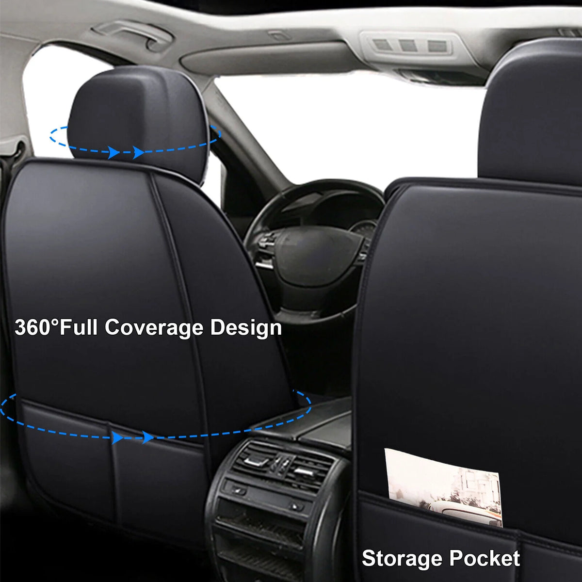 Black Waterproof Pu Leather Full Set Car Seat Covers W276630