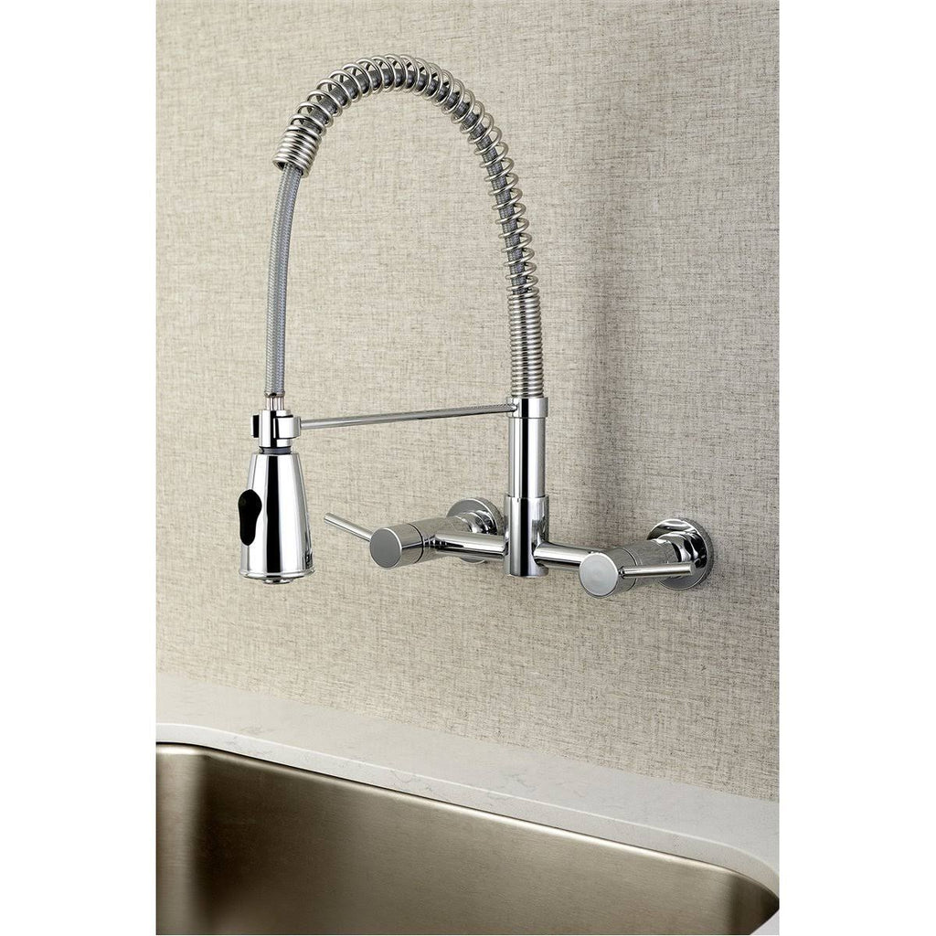 Polished Chrome 2-Handle Wall Mount Pull-Down Kitchen Faucet X792117