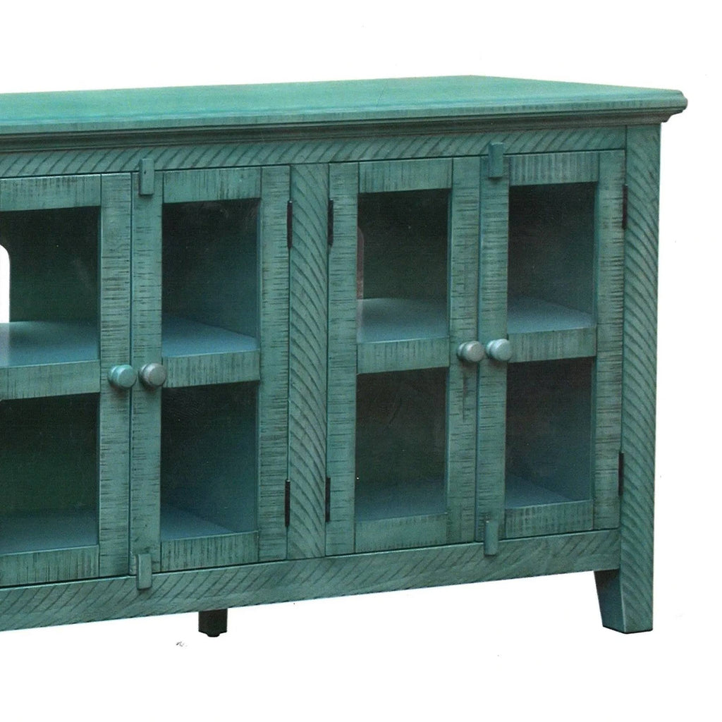 Antique Blue Wooden TV Stand with 3 Door Cabinets X8952