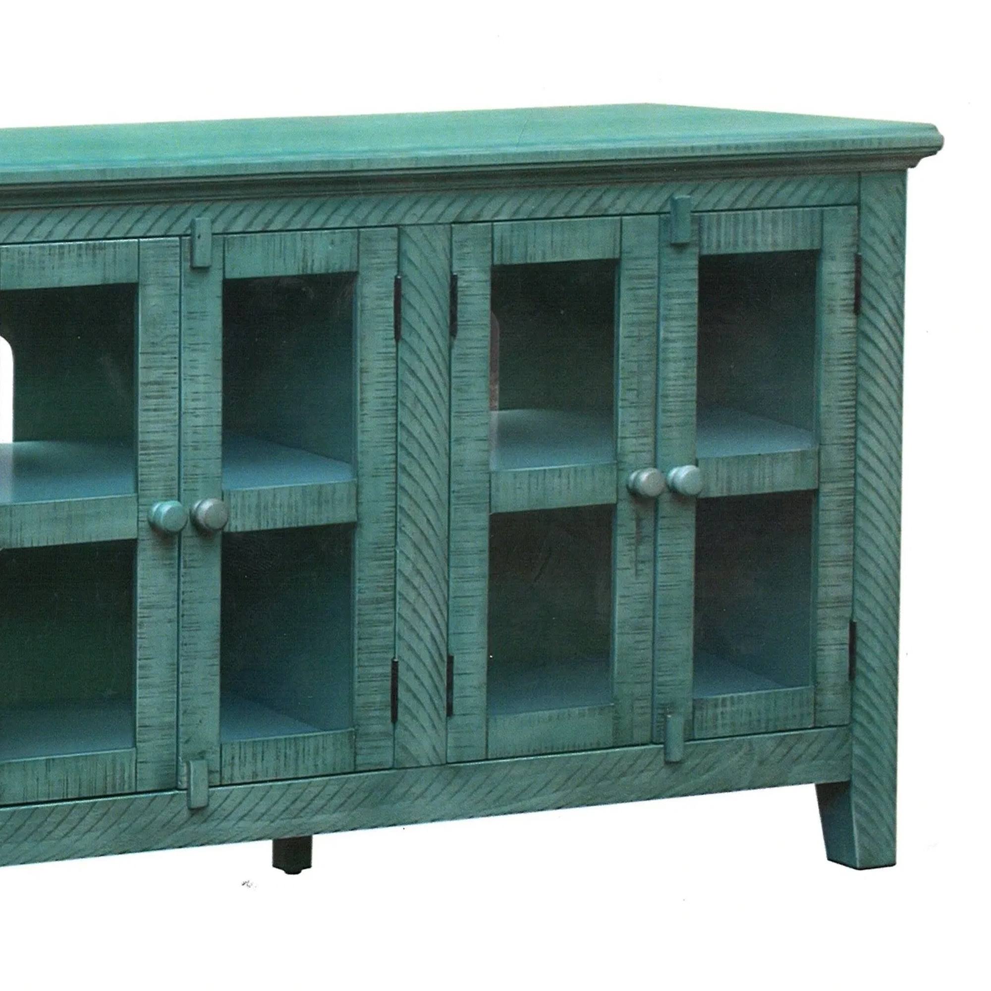 Antique Blue Wooden TV Stand with 3 Door Cabinets X8952