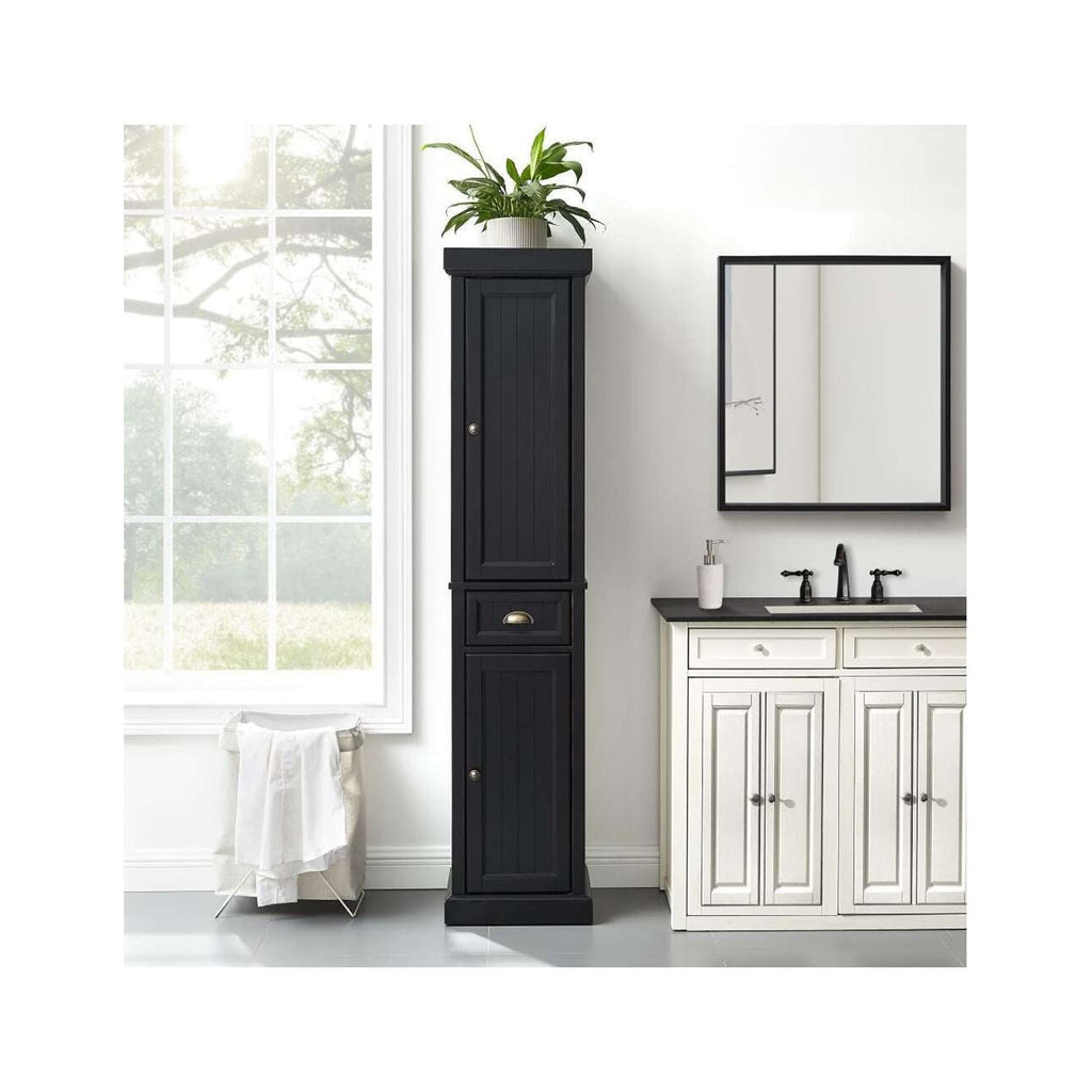 Distressed Black Wood Linen Cabinet E8058
