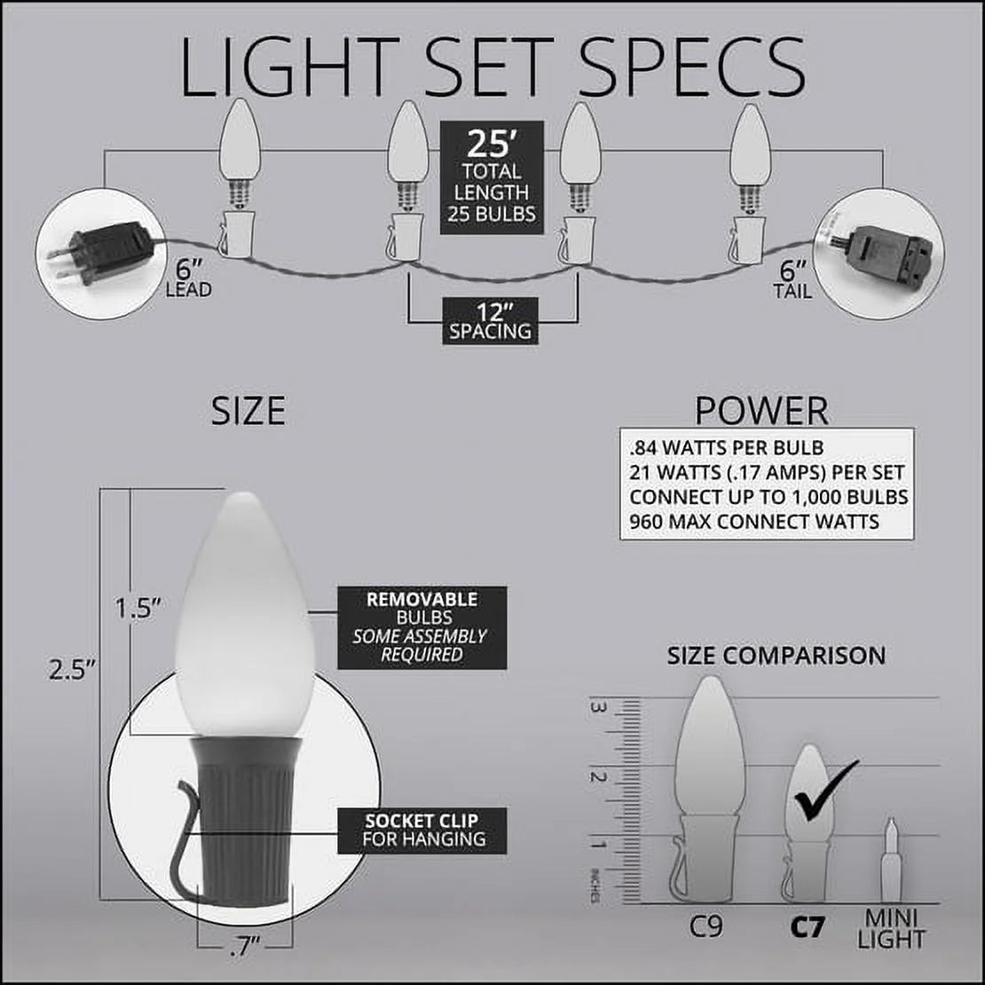25ft LED C7 Multicolor Christmas Lights C5605