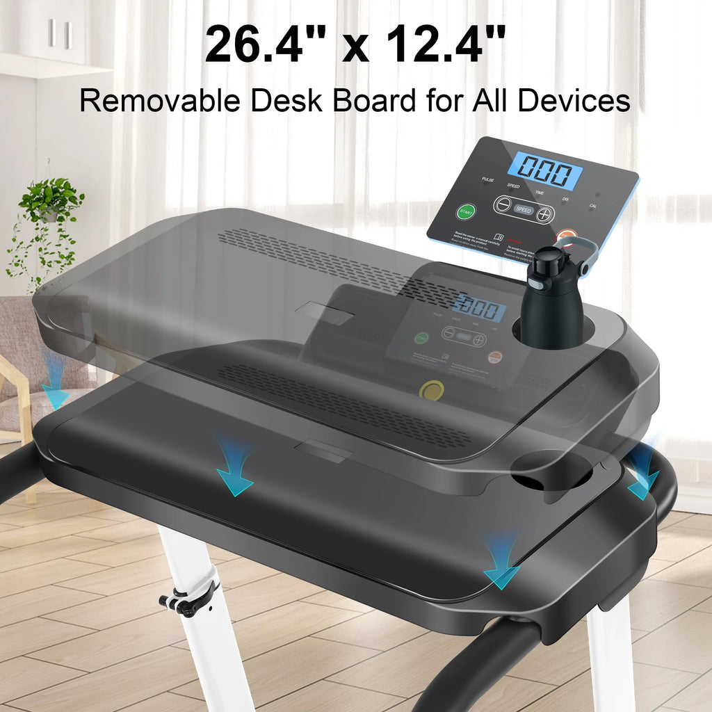 White Folding Treadmill with Removable Tabletop and Incline A856