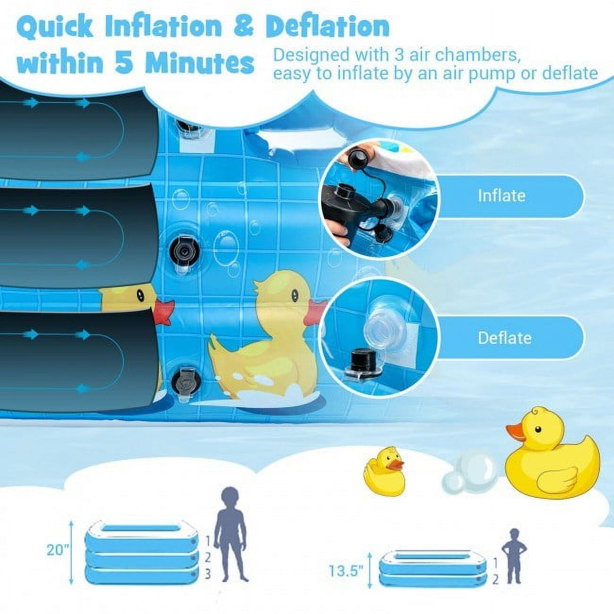Inflatable Swimming Pool Duck Themed Kiddie Pool with Sprinkler U98206