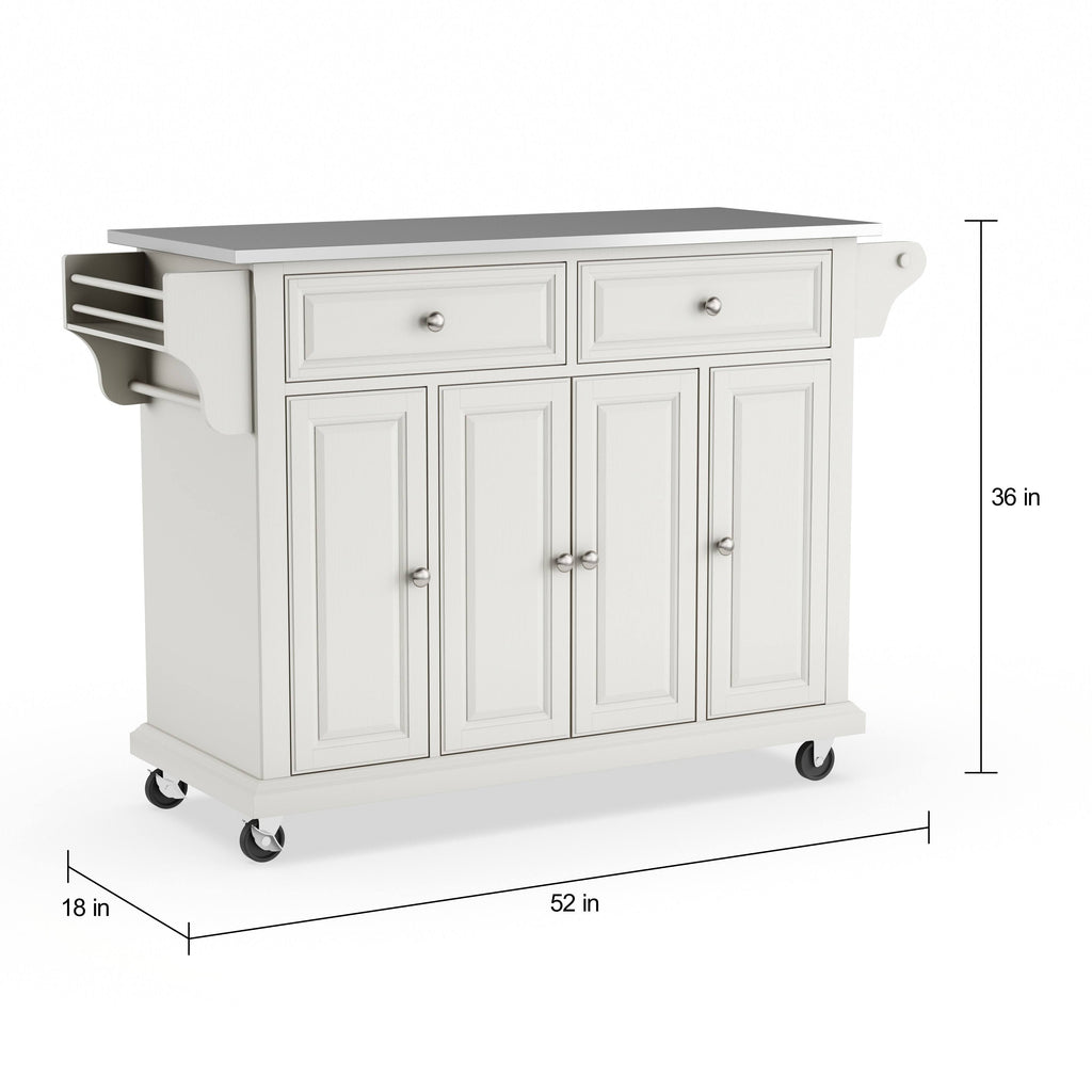 White Finish Stainless Steel Top Kitchen Cart and Island S559556