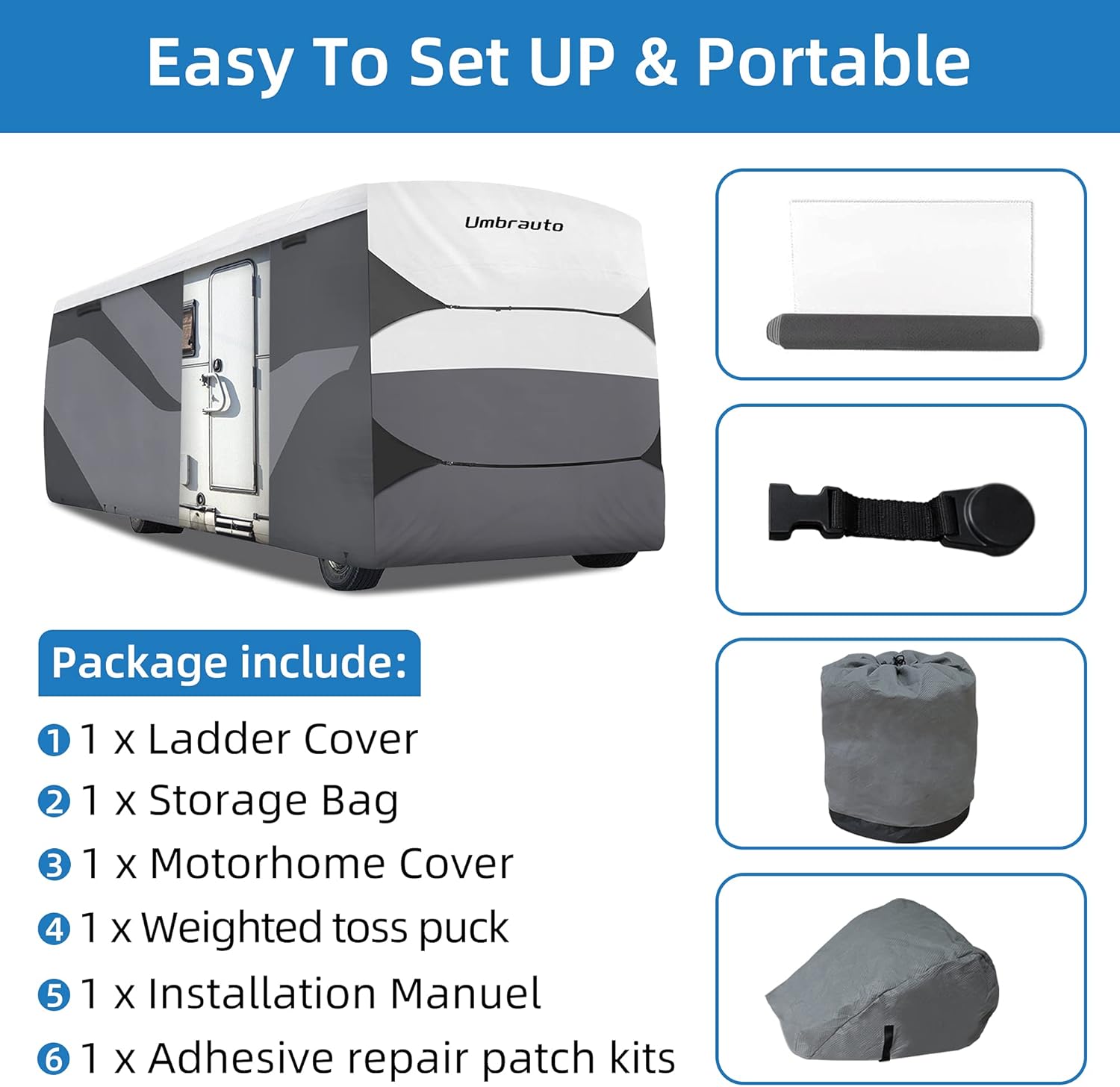 Gray/White Motorhome Cover with Adhesive Repair Patch L94054