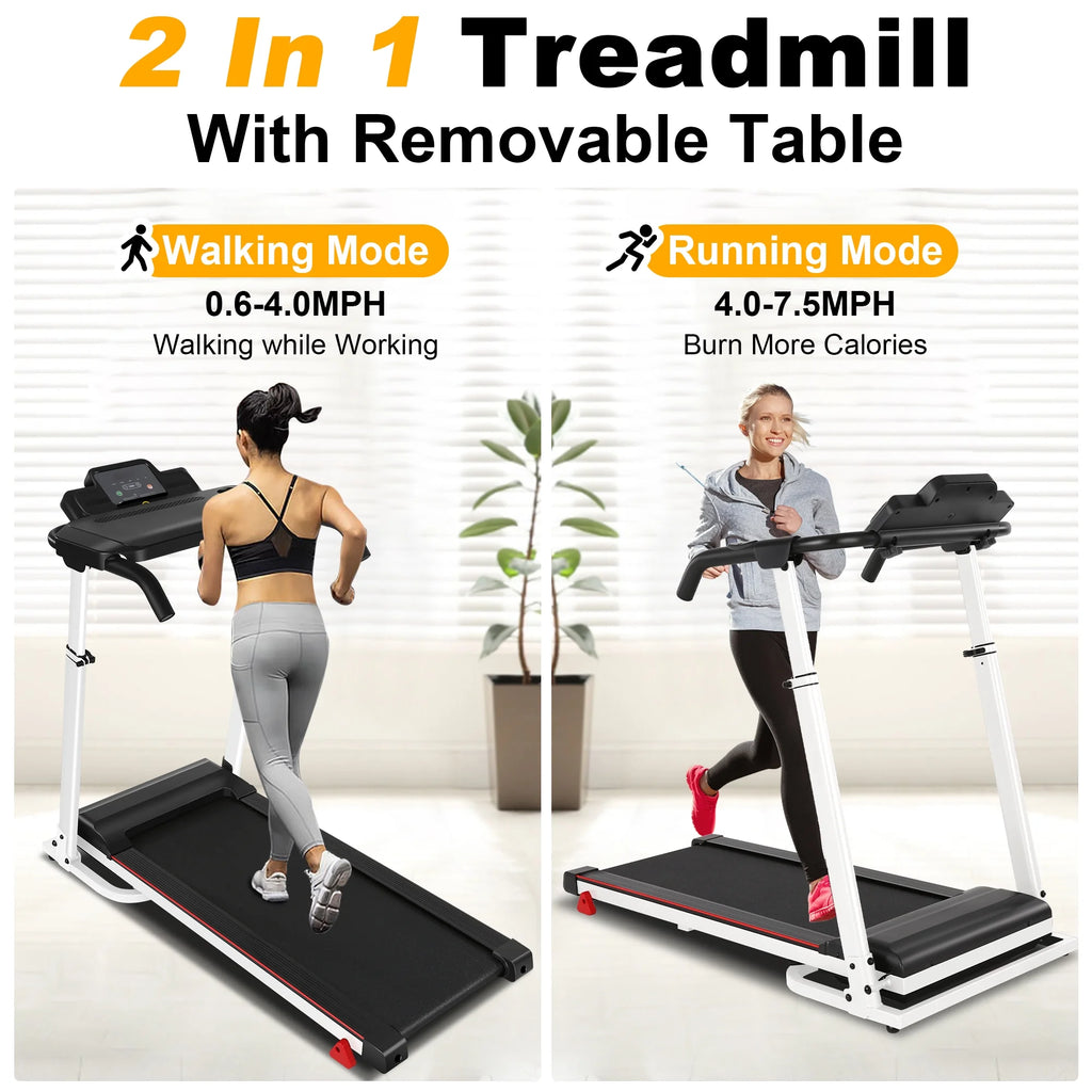 White Folding Treadmill with Removable Tabletop and Incline A856
