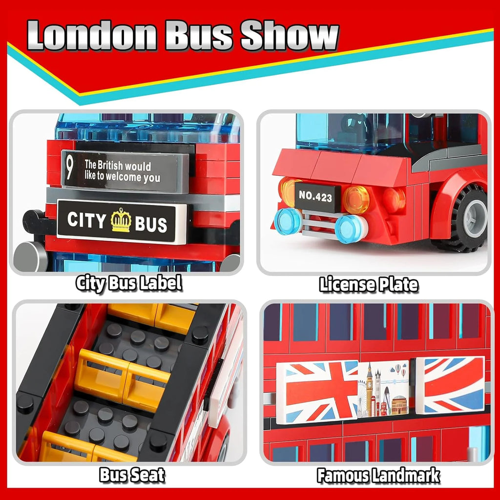 458 Pcs Double Deckers London Bus Station Building Blocks Set T560