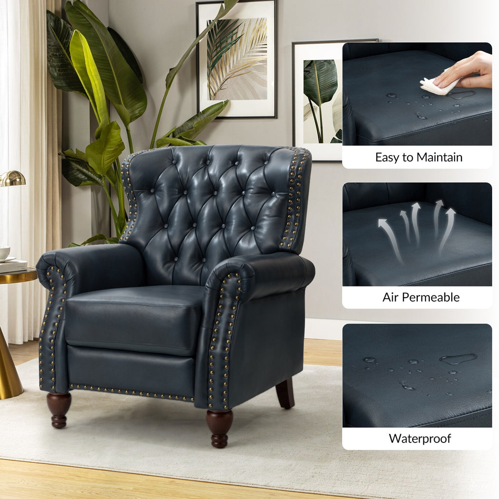 Navy Genuine Leather Tufted Manual Recliner Set of 2 J38706