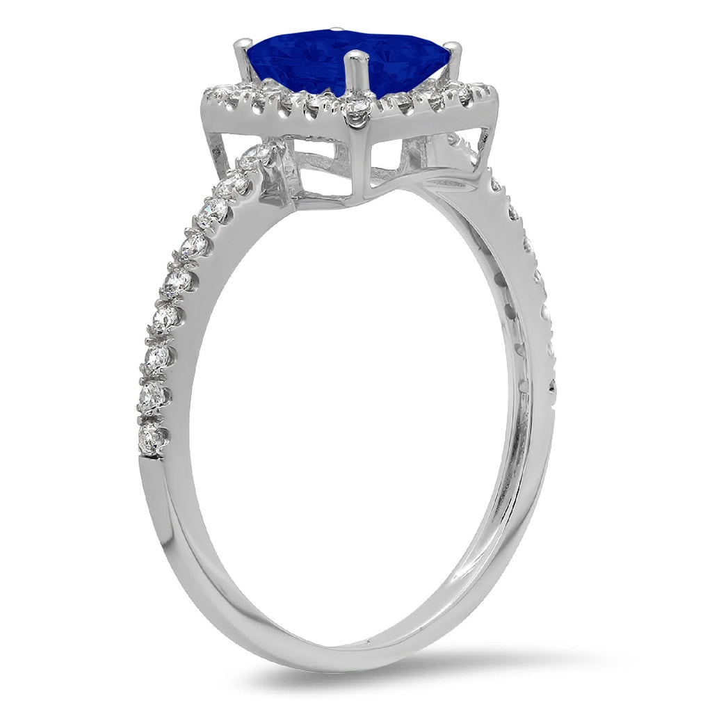 Emerald Cut Simulated Blue Sapphire 14k White Gold Halo Ring Size 9.5 N706499