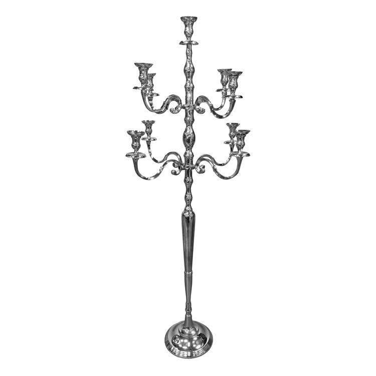 Silver 66-Inch Metal Candelabra 9 Candle Holders E517697