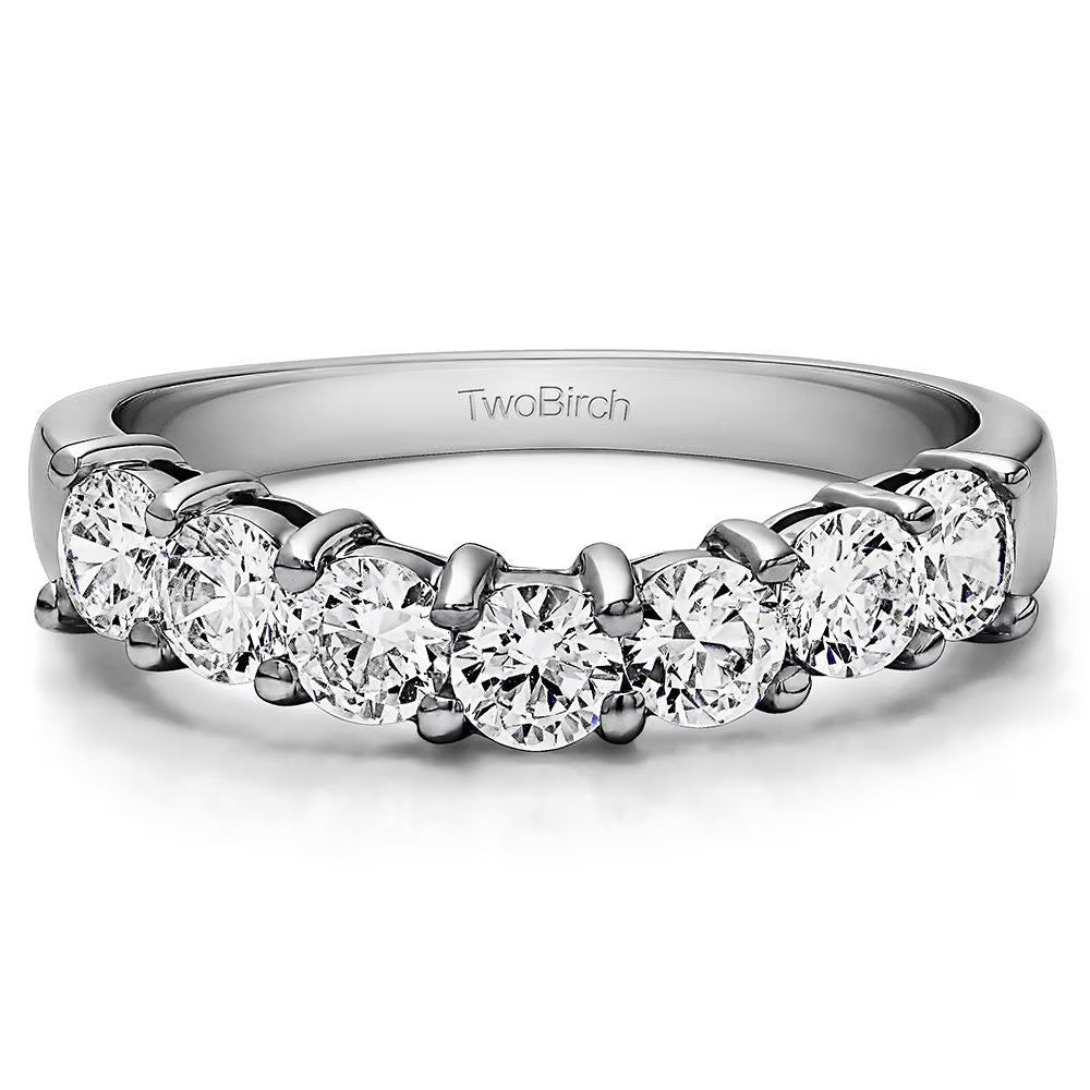 Seven Stone Shared Prong Contoured Wedding Ring In Sterling Silver With Moissanite B959221