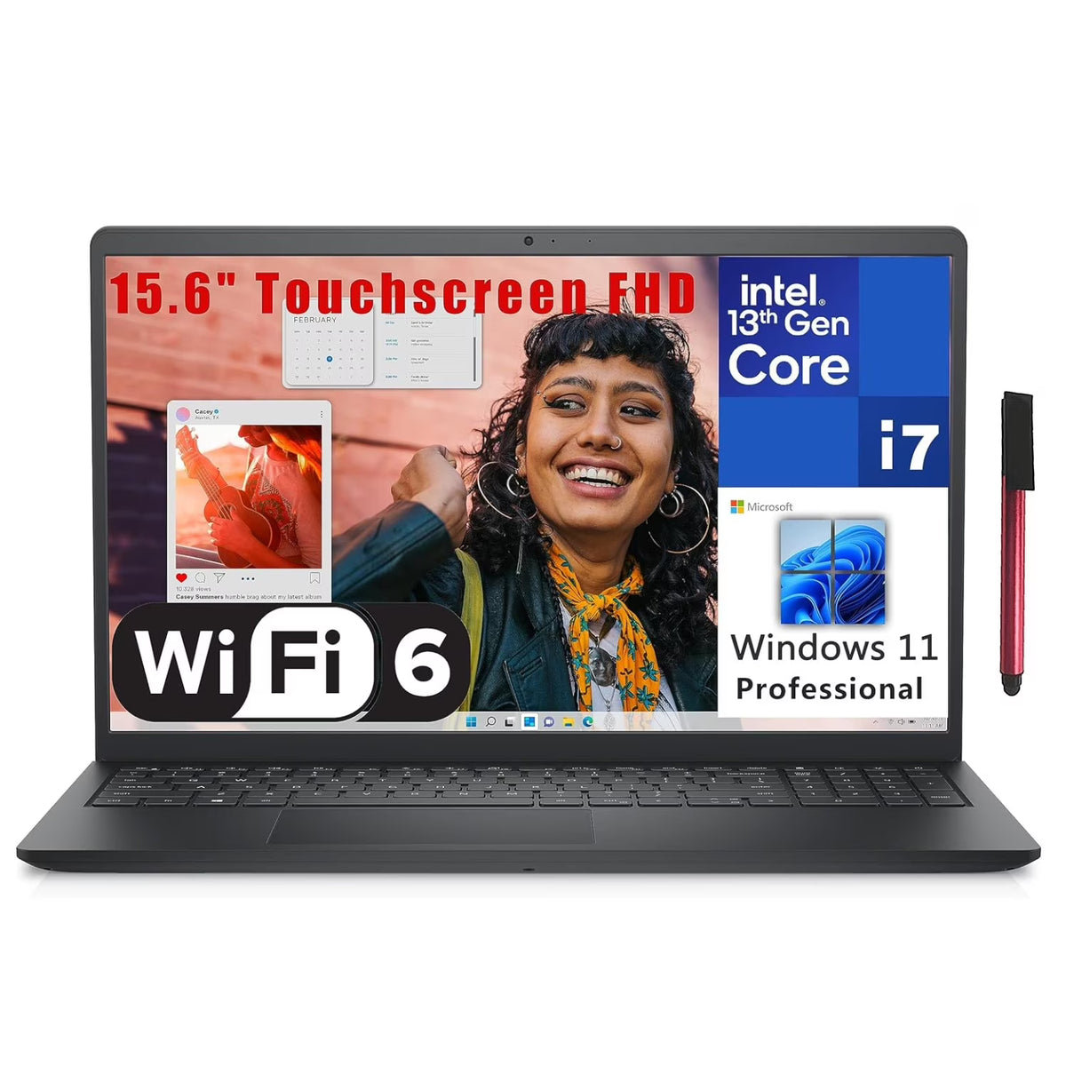 Carbon Black 15.6" Touchscreen FHD Business Laptop Computer, 16GB DDR4 RAM, 512GB PCIe SSD, Windows 11 Pro I490
