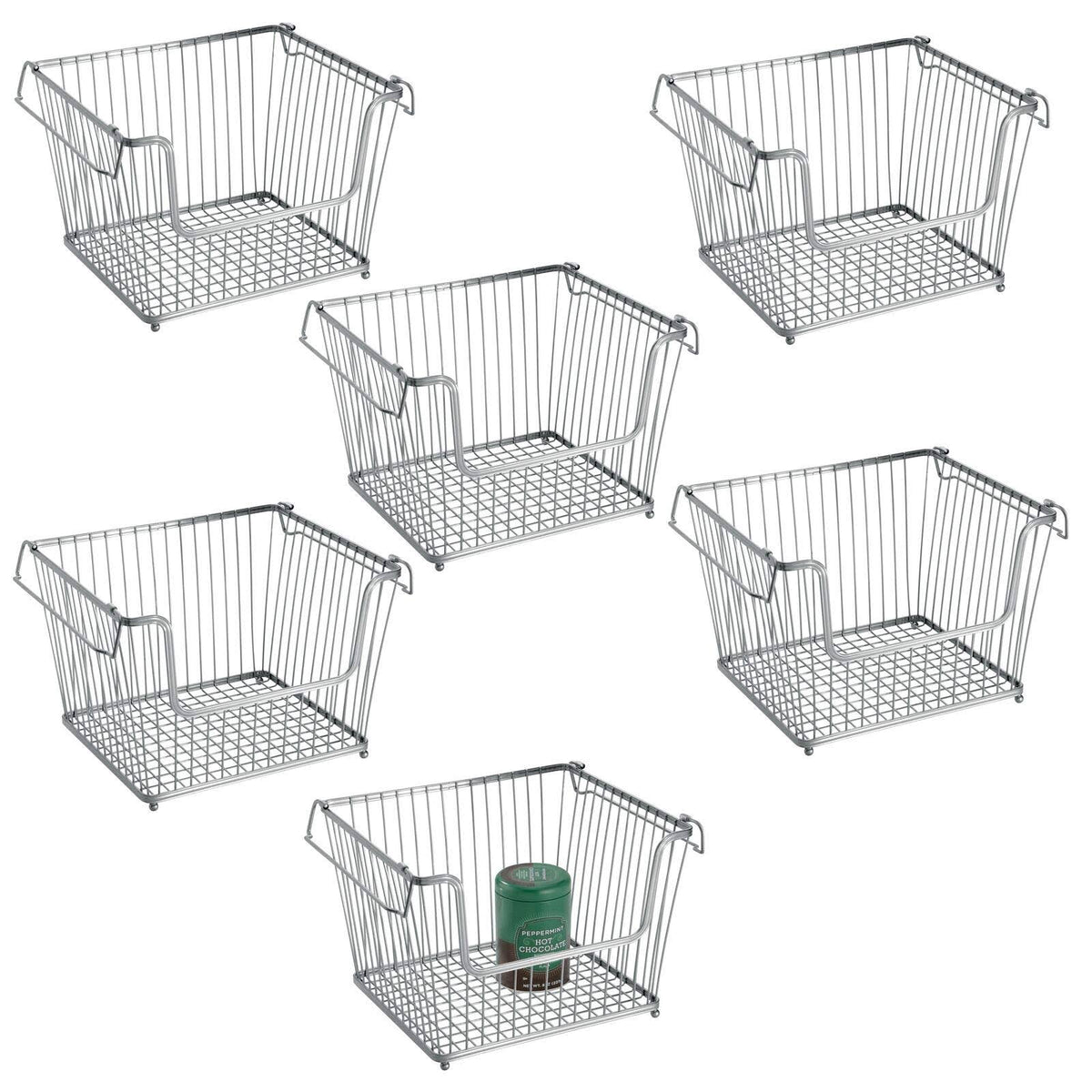 Stackable Metal Food Storage Organizer Bin Basket with Handles U14785