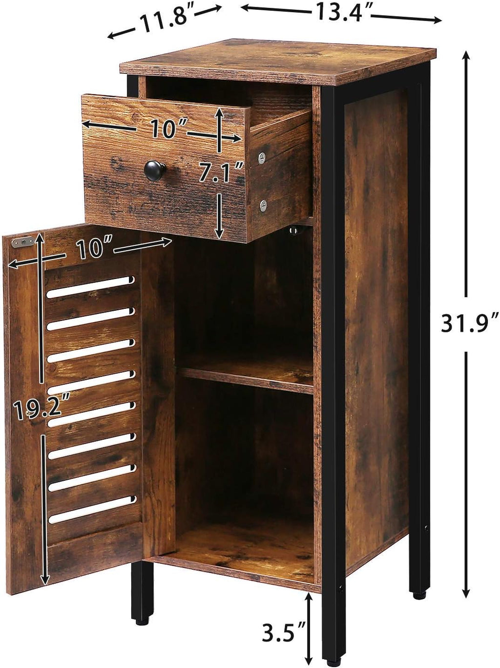 Rustic Brown Storage Cabinet with Drawer and Height-Adjustable Shelves V566