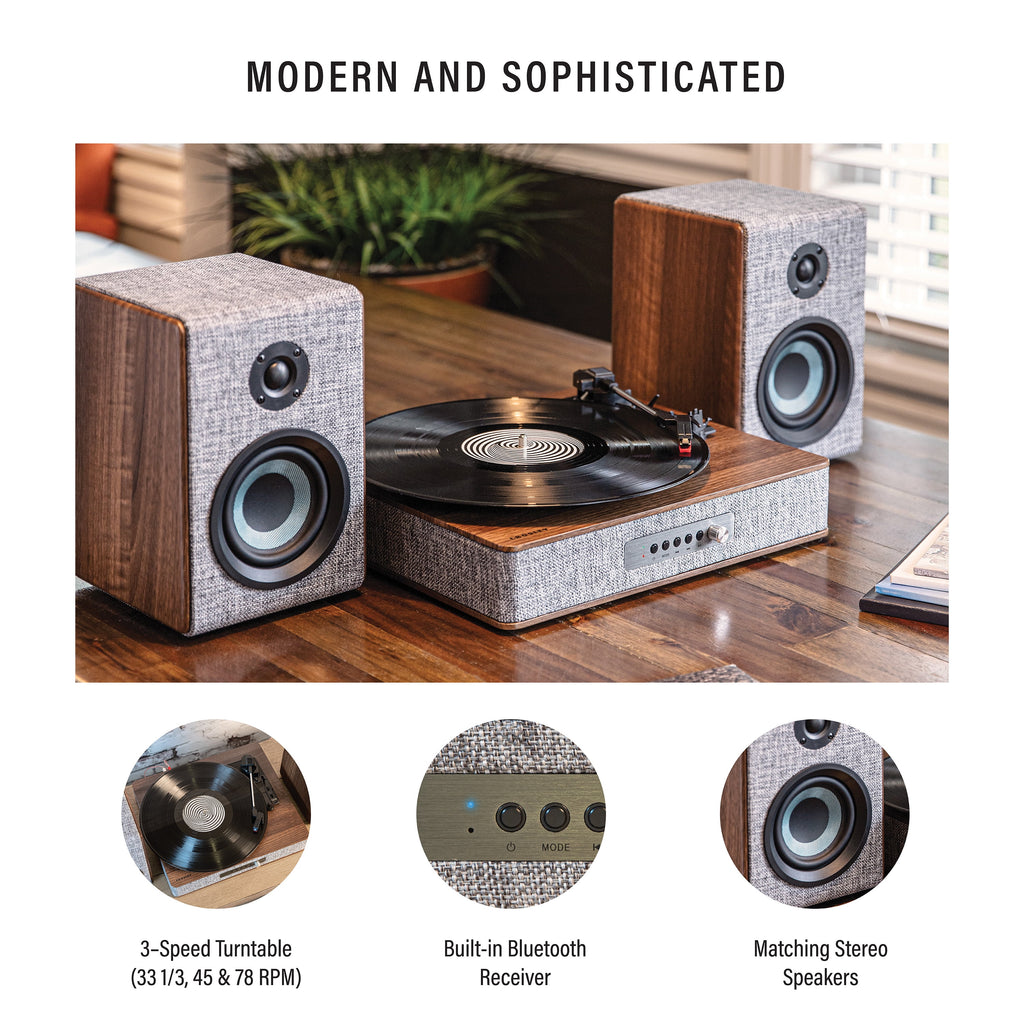 Vinyl Record Player with Speakers with Wireless Bluetooth and FM Radio J106