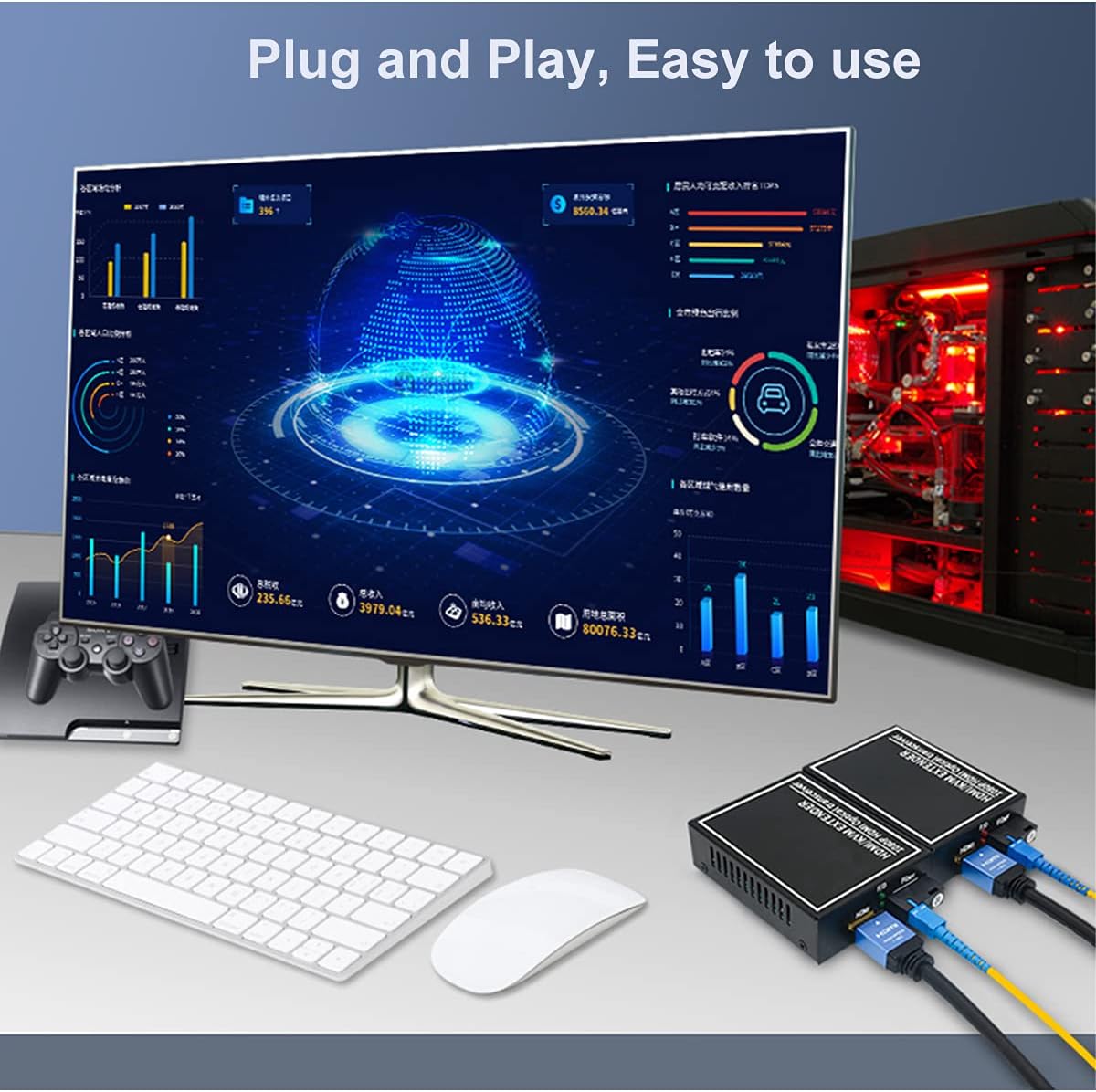 HDMI Extender Over Fiber Optic Cable, 1080P, 1 Transmitter and 1 Receiver X436343