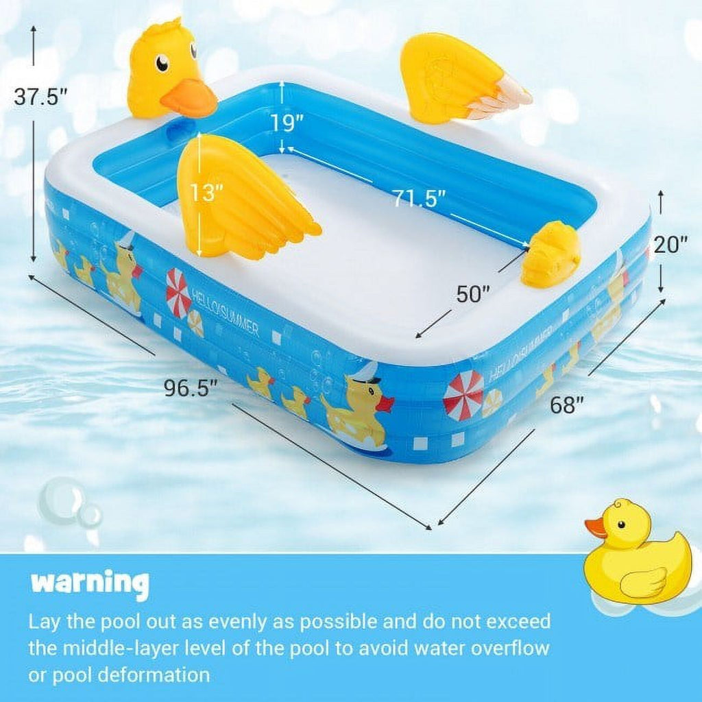 Inflatable Swimming Pool Duck Themed Kiddie Pool with Sprinkler U98206