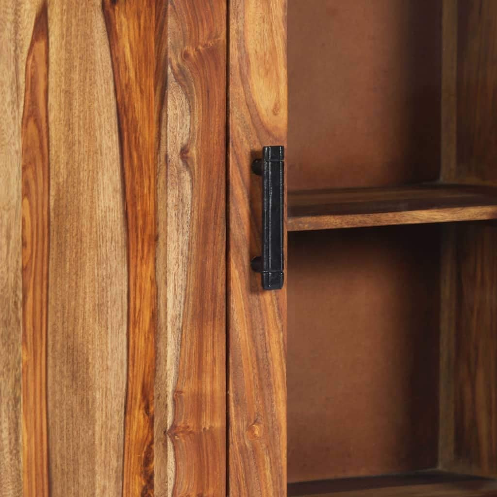 High Cabinet Storage with 4 Shelves and 1 Glass Door Solid Sheesham Wood Q8748