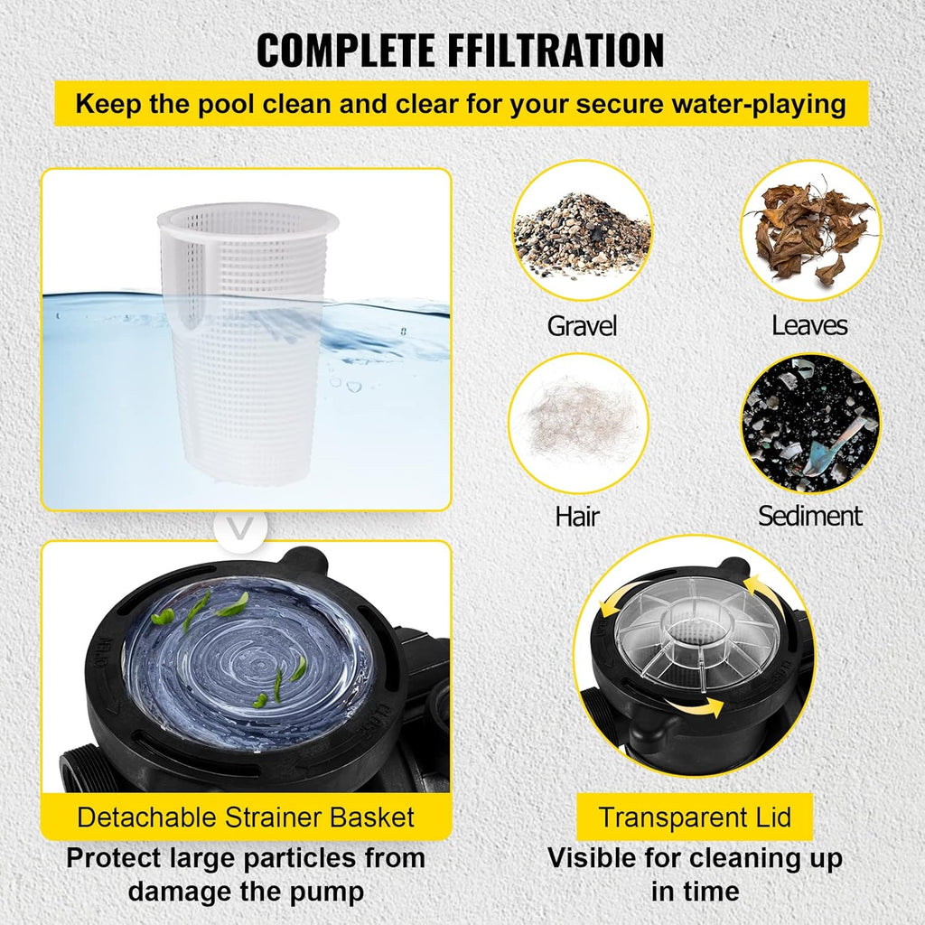 1HP 110V 5220GPH Self-priming Swimming Pool Pump with Strainer Basket and 2pcs 1-1/2'' NPT Connectors K7717