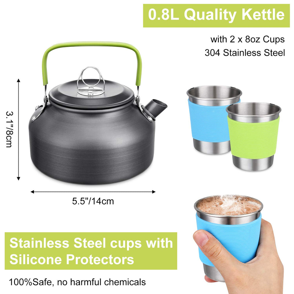 19pcs Non-Stick Camping Cookware Mess Kit with Stainless Steel Cups Plates Forks Knives Spoons E5246