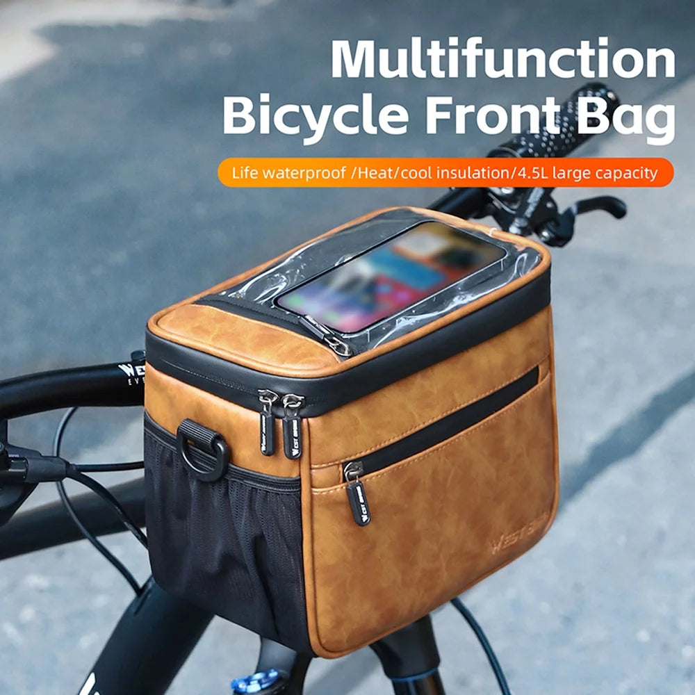 Waterproof PU Leather Bike Front Bag with Touchscreen Phone Holder F889