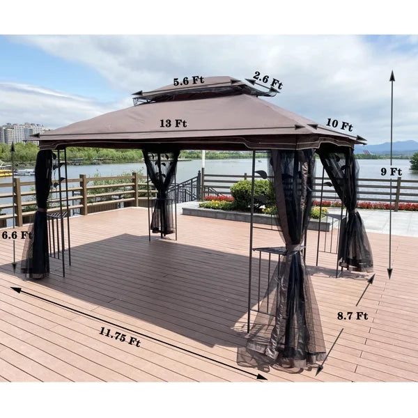 Brown Top Patio Gazebo Canopy Tent With Mosquito Net U6418