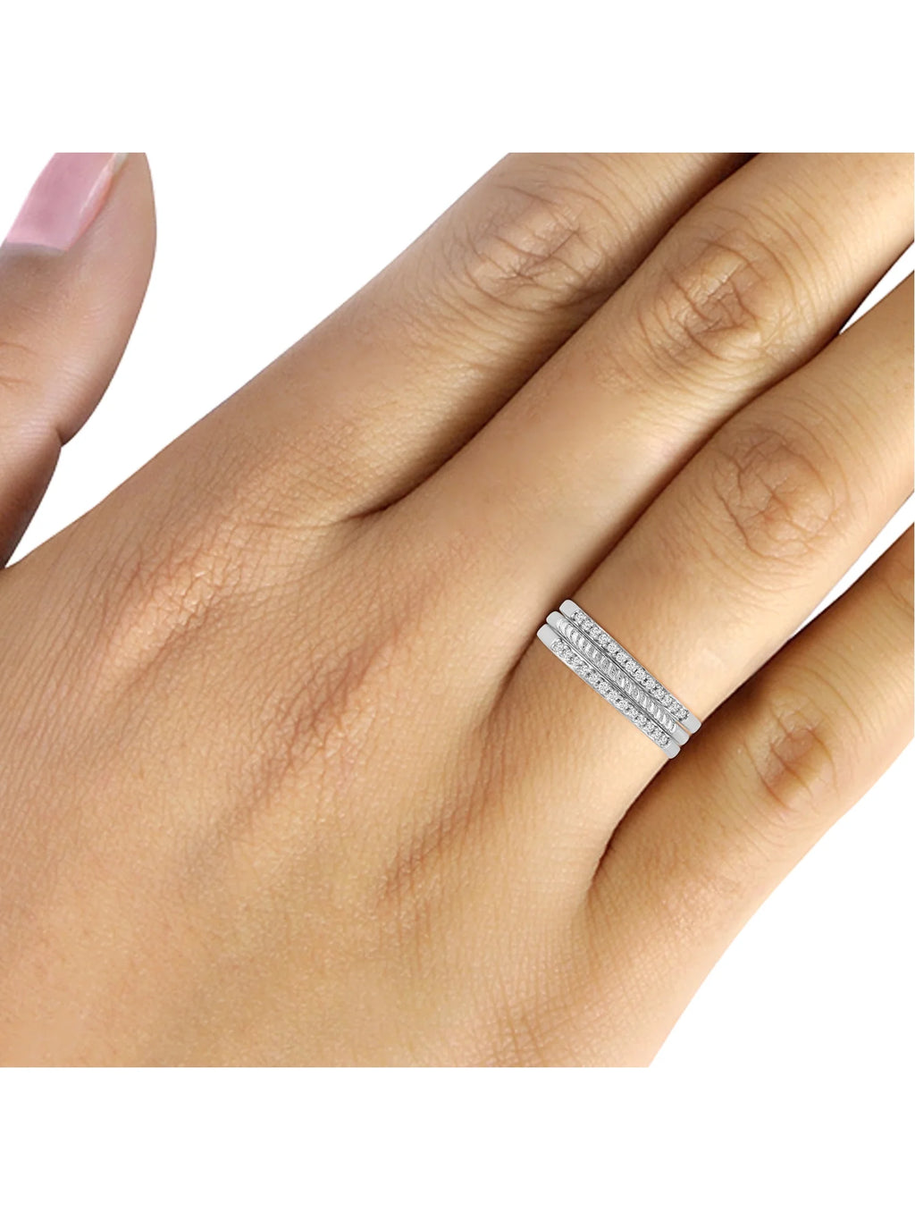 Sterling Silver Stacking Rings Set with White Diamond P5843