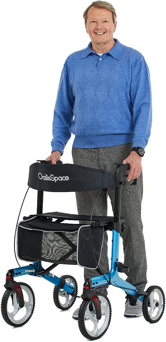 Aluminum Rollator Walker with Seat, 10'' Wheels, Compact Folding Design, Carry Bag A575
