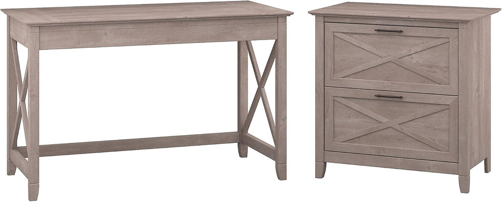 54W Computer Desk with Storage and 2 Drawer Lateral File Cabinet, Pure White Oak Q73799