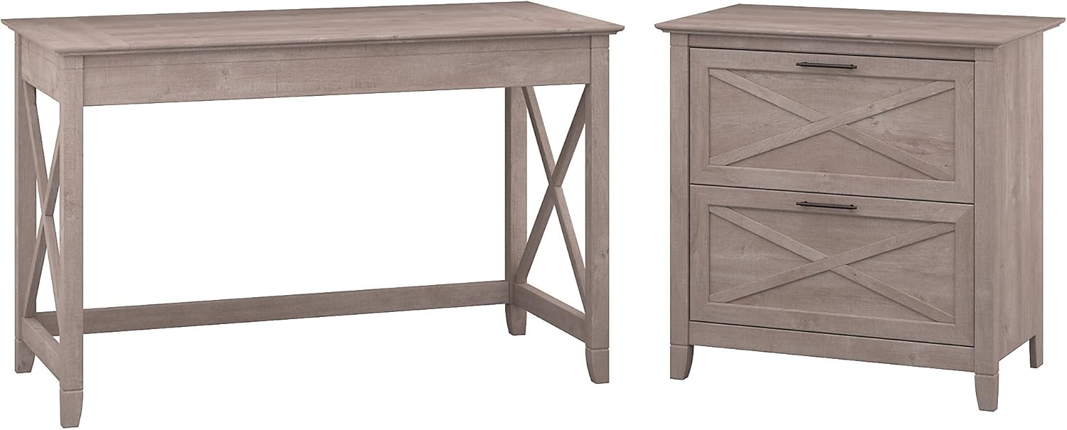 54W Computer Desk with Storage and 2 Drawer Lateral File Cabinet, Pure White Oak Q73799