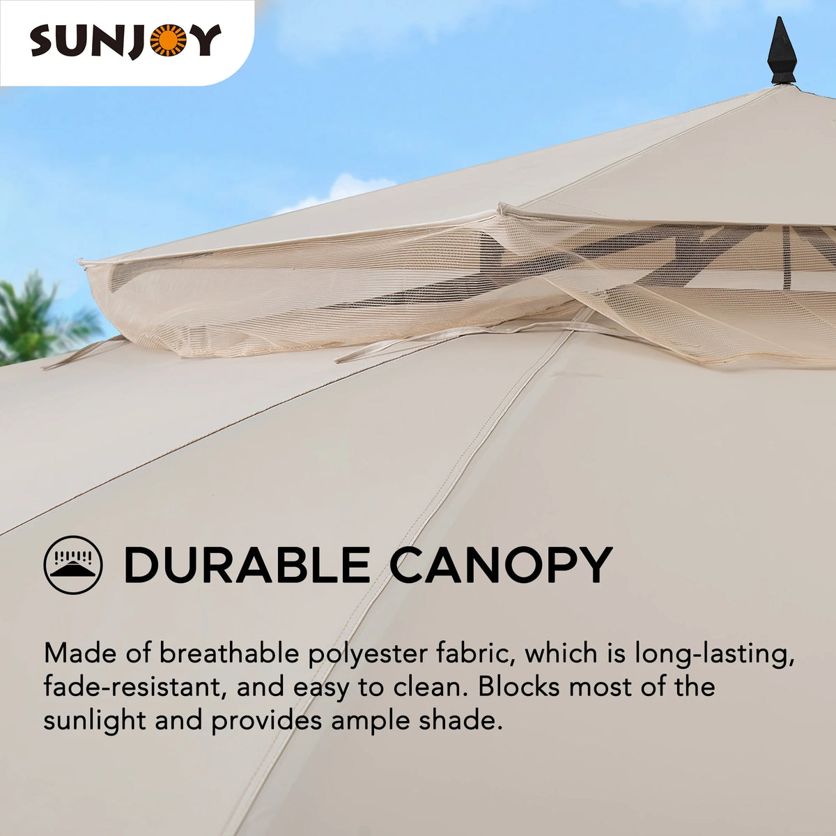 Black Steel Frame 2-Tier Soft Top Octagon Gazebo with Beige Canopy and Mosquito Netting L183829