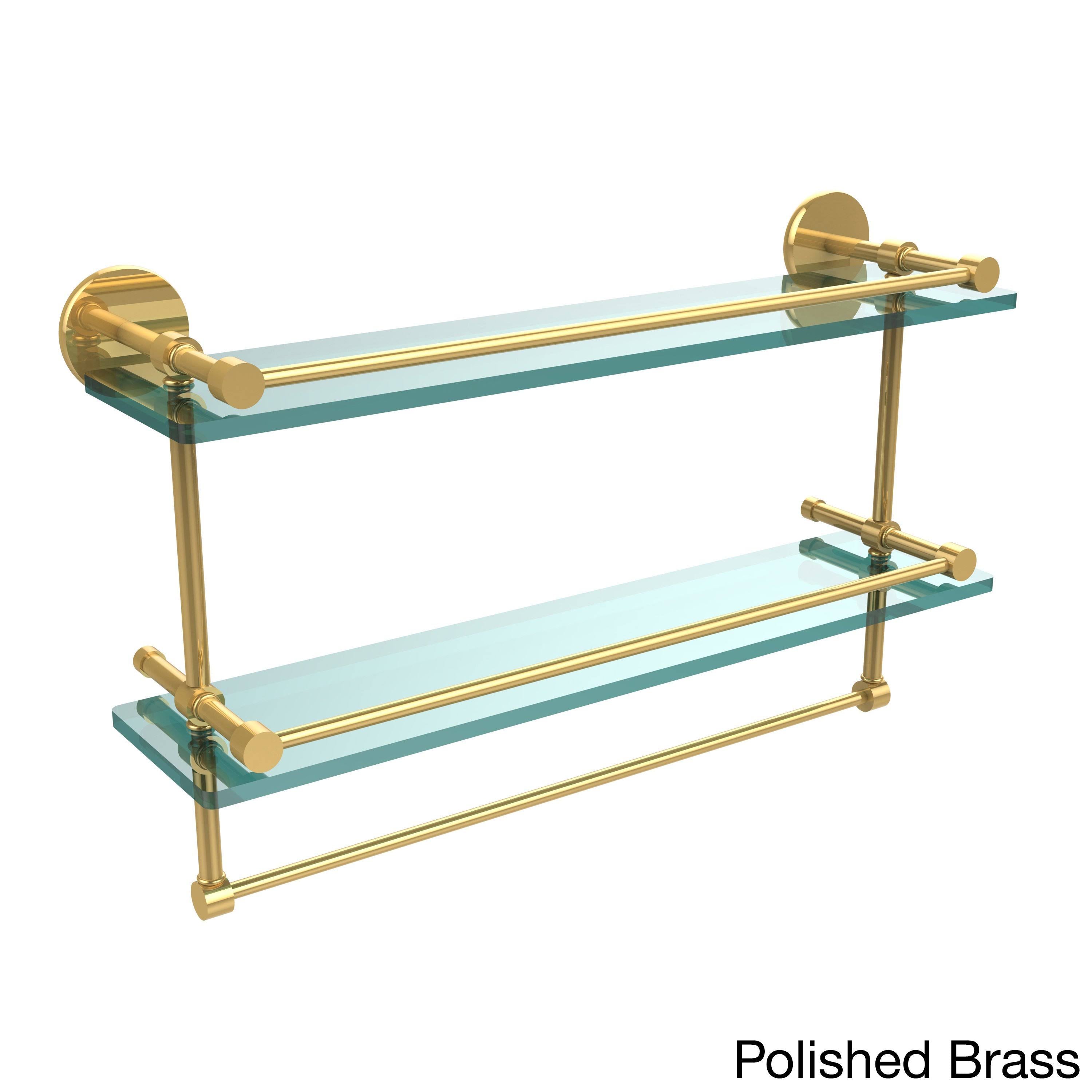 Polished Brass Double Glass Shelf with Towel Bar Y2909