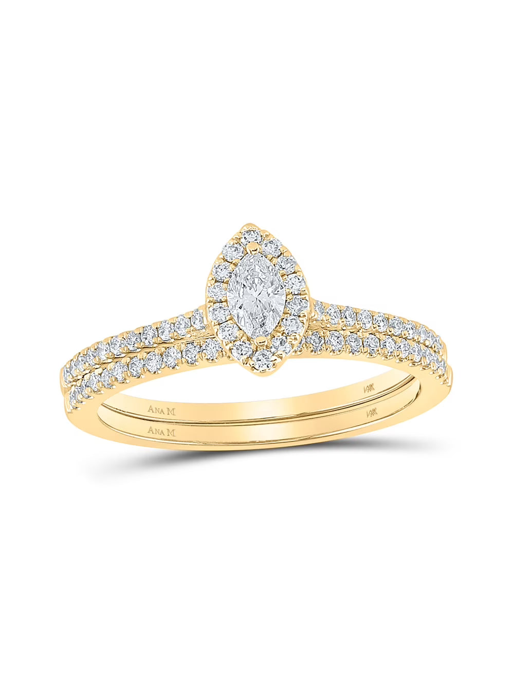 Marquise Diamond Halo Bridal Wedding Ring Band Set 1/2 Cttw Y8405