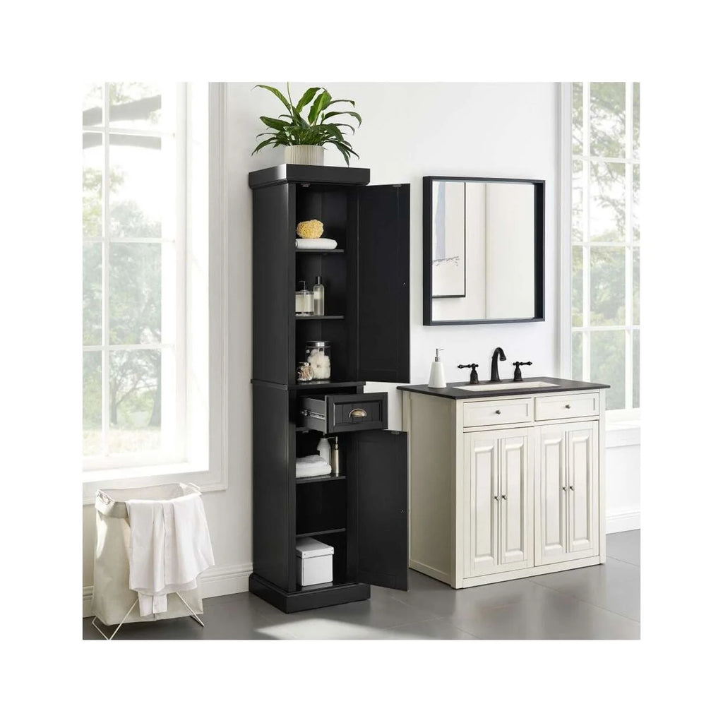 Distressed Black Wood Linen Cabinet E8058