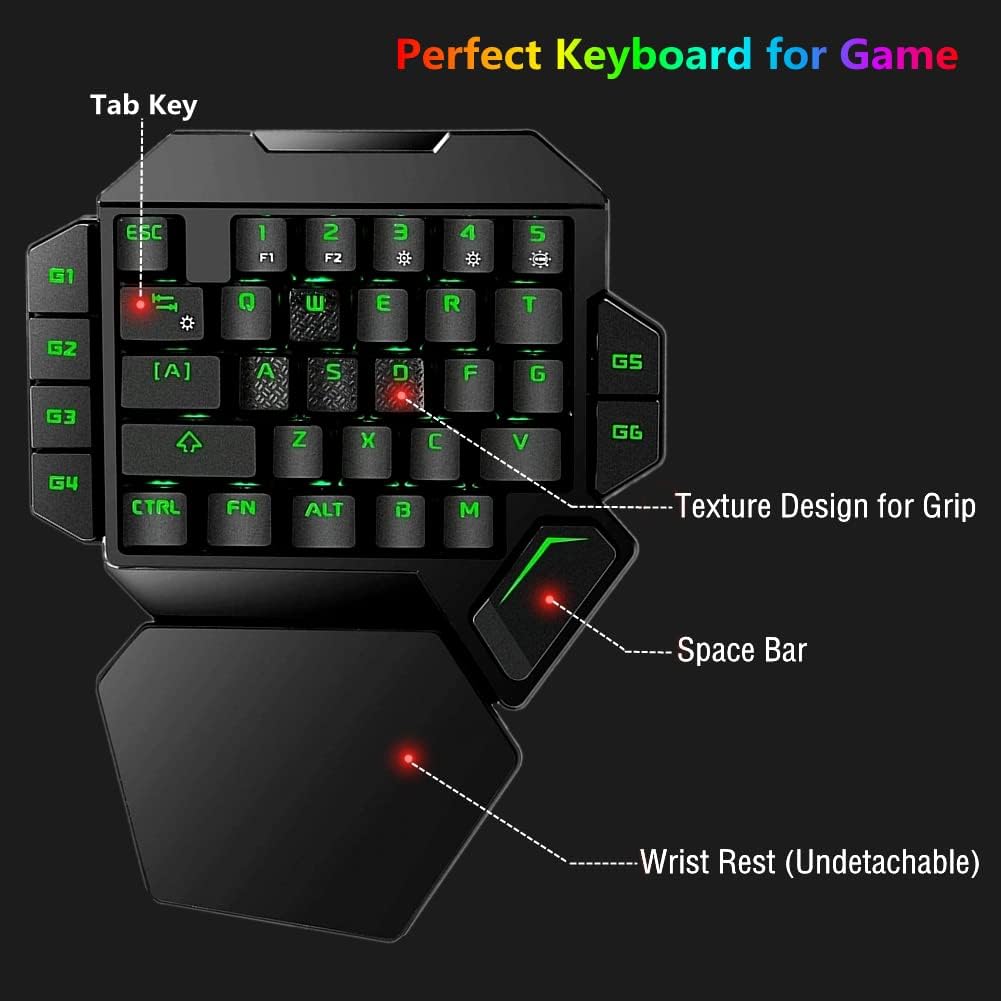 One Handed Mechanical Gaming Keyboard with Wrist Rest Q720