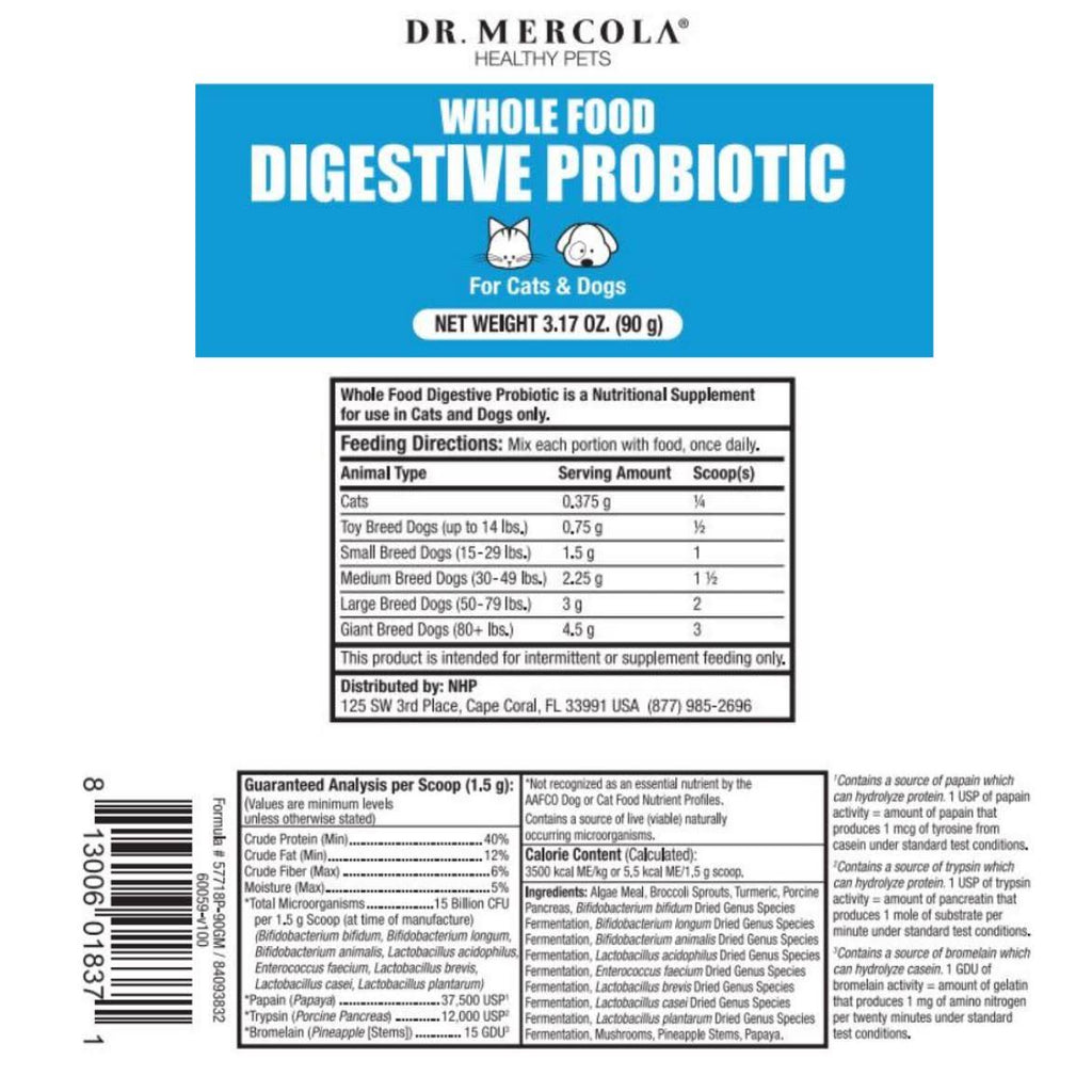 3.17 oz Whole Food Digestive Probiotic for Cats & Dogs M3345