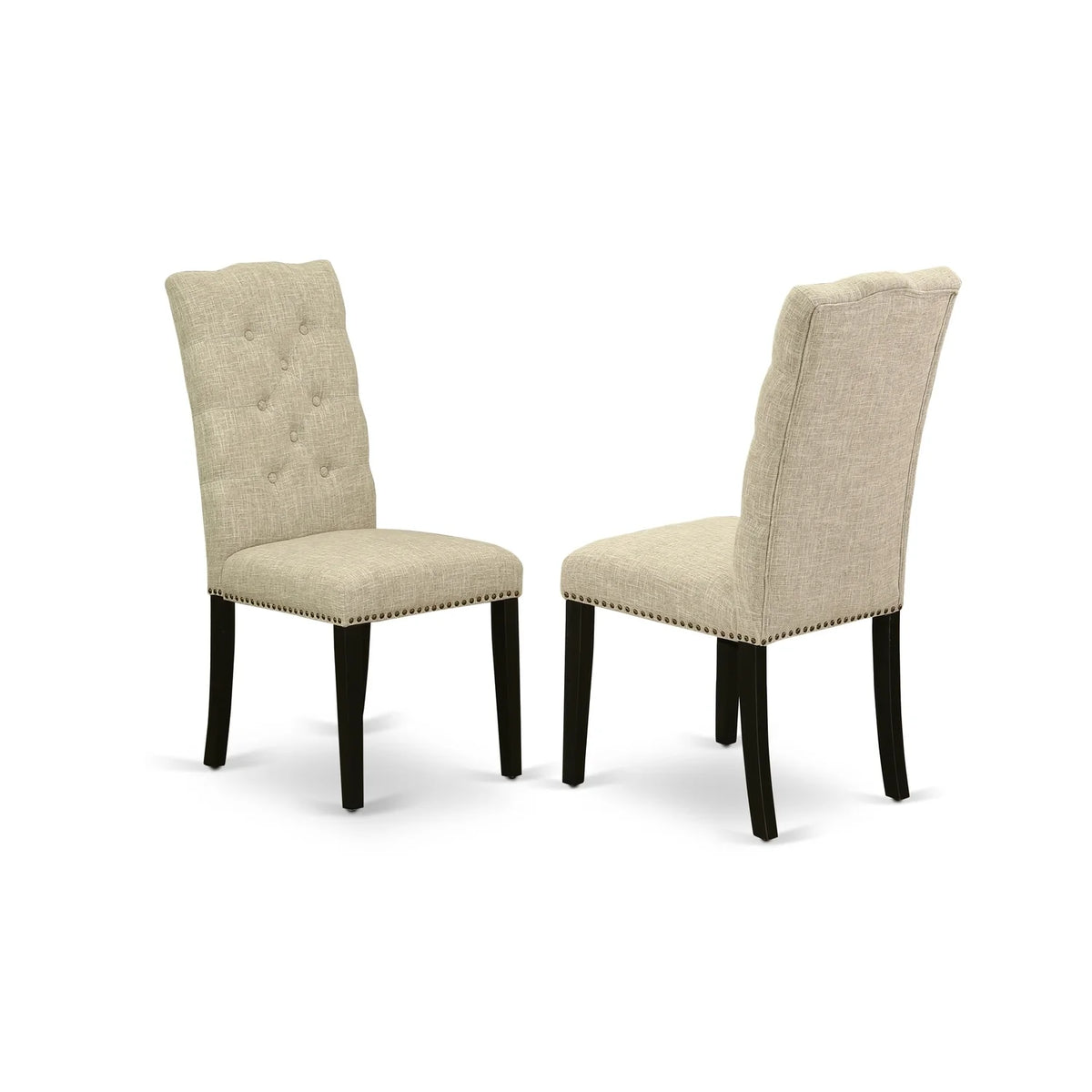 6-Pc Dining Chairs with Doeskin Linen Fabric Seat and Button Tufted Chair Back, Bench and Mid Century Dining Table with Wood Legs O402